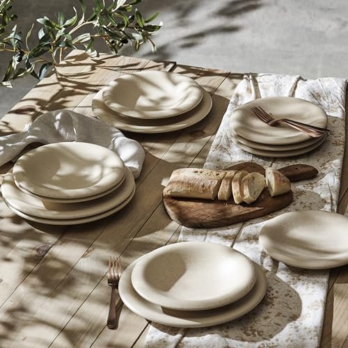 Image of Porto by Stone Lain Aro 24-Piece Premium Kitchen & Dining Dinnerware Set Stoneware, Cream Matte, Crafted in Portugal, Dishwasher and Microwave Safe Scratch-Resistant Dish Set for 8