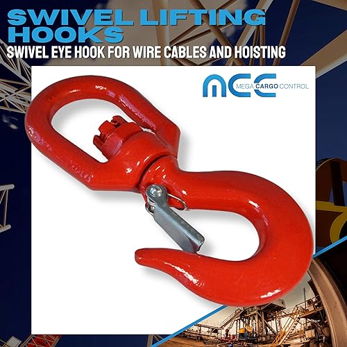 Miniatura 3 de Mega Cargo Control Gancho de elevación giratorio de 12 pulgada  Gancho de elevación forjado de grado 80 con ojo giratorio y soporte de horquilla