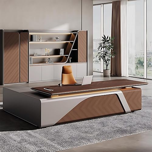 Escritorio ejecutivo en forma de L - Escritorio de oficina moderno con fuente de alimentación de escritorio y agujero eléctrico oculto, mesa de