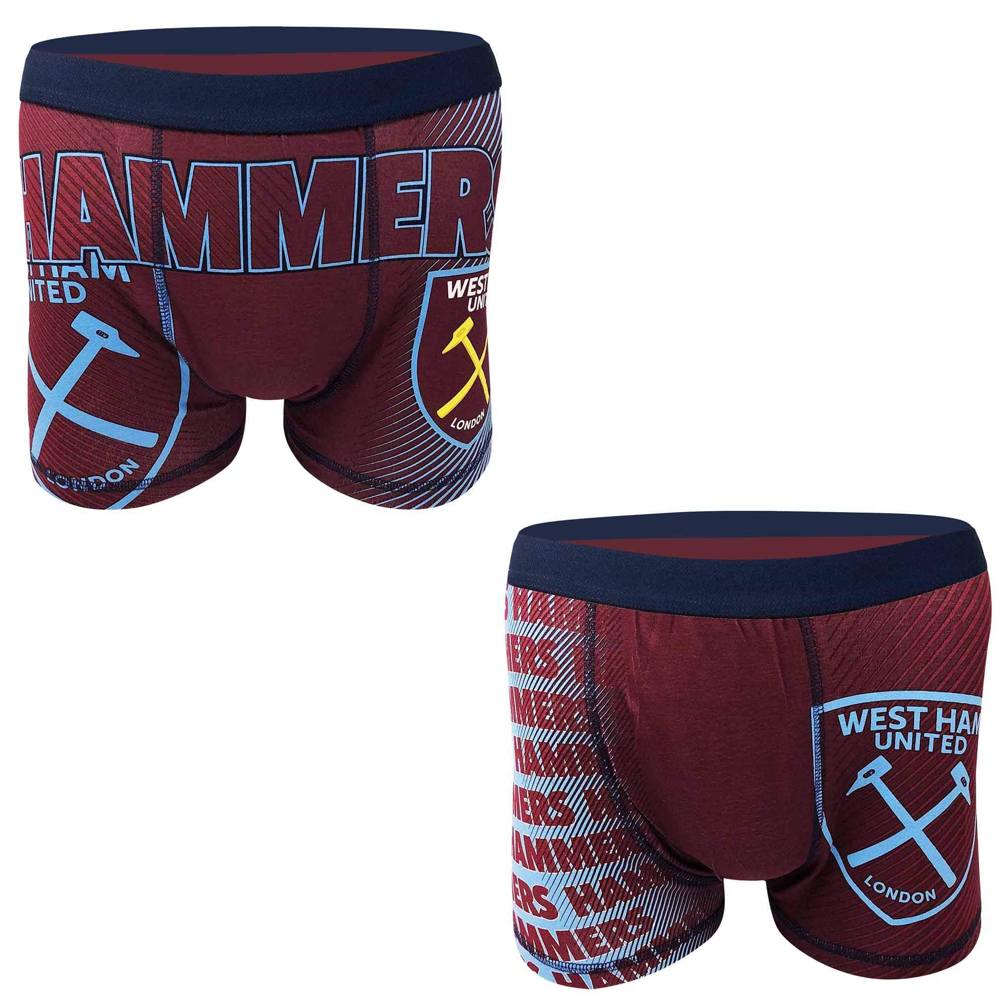 Official Adults West Ham United Boxer Shorts (Twin Pack Sizes S to XL) Gift Set