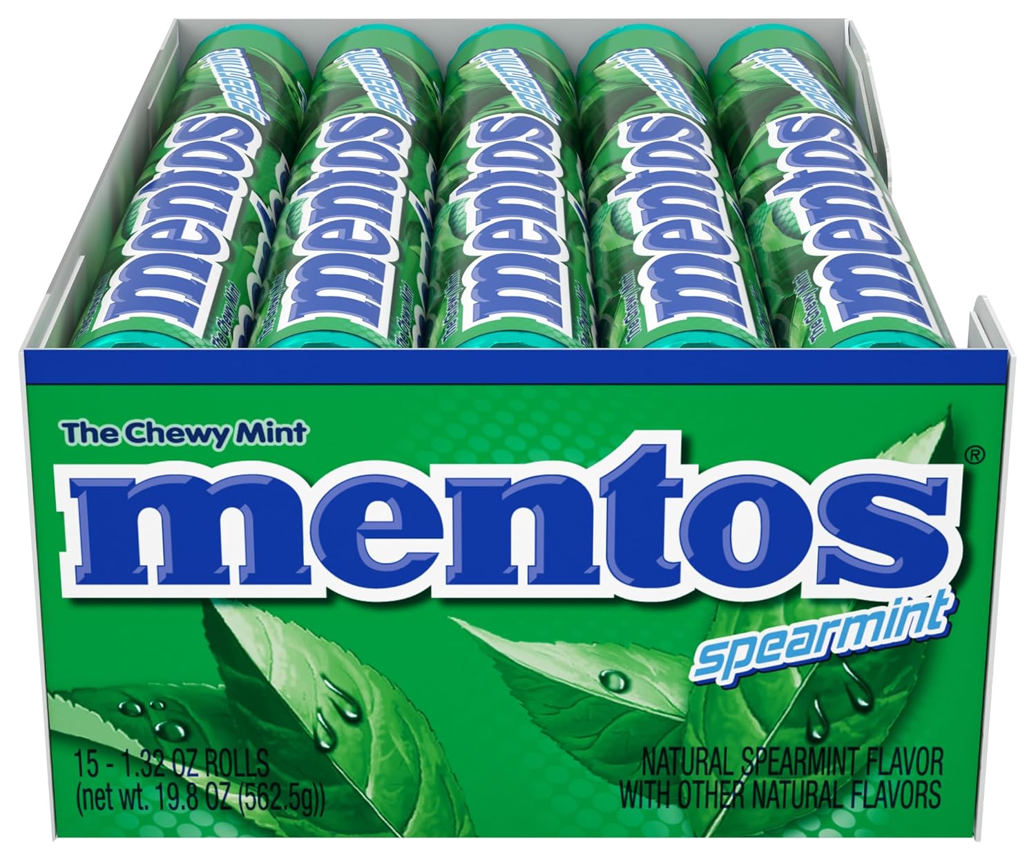 Mentos Chewy Mint Candy Roll, Spearmint Mint Candies, 14 Pieces Per Roll, 15 Count Party Pack