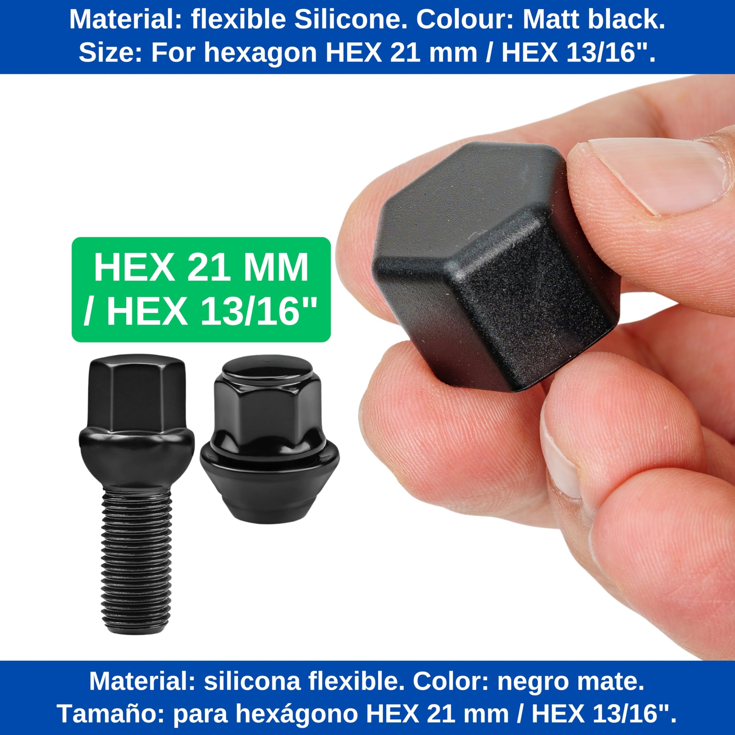 Your Day Mate Set di Tappi per bulloni e Dadi Ruota, 24 Pezzi, per bulloni e Dadi esagonali da 21 mm, Foro Ruota min. Ø 28 mm, Tappi per Dadi Ruota in Silicone Nero, 2 x utensile, copriperno Ruota