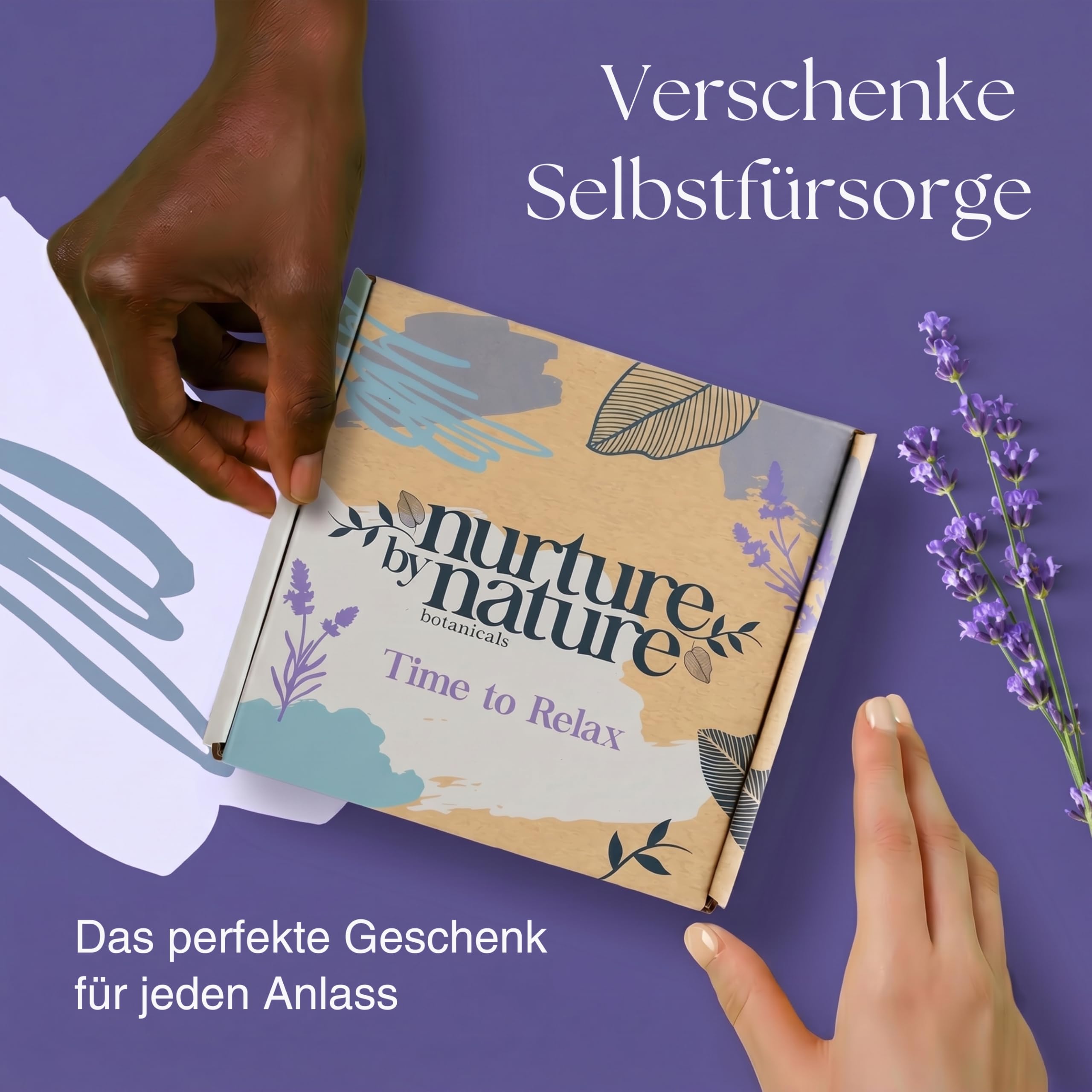 Nurture by Nature Relax & Calm, Verwöhn-Spa-Geschenkset, Badeset, Lavendel, Badesalz, Aromatherapie, Seife, Badekugeln, Kerze & mehr, Geschenk für Frauen, sie