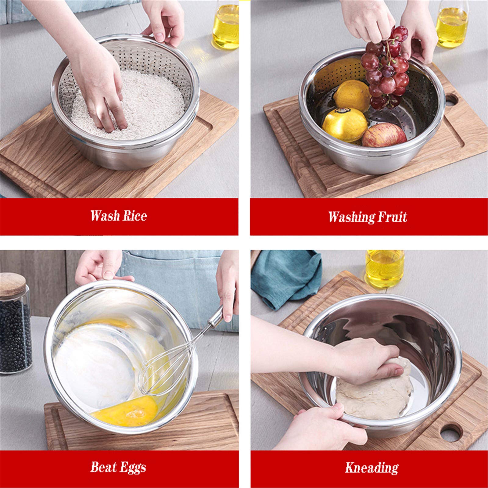 Cuencos Nido de Acero Inoxidable de 3 Piezas - Vajilla Apta para microondas para Mezclar, batir y almacenar Alimentos (sin Tapa)-