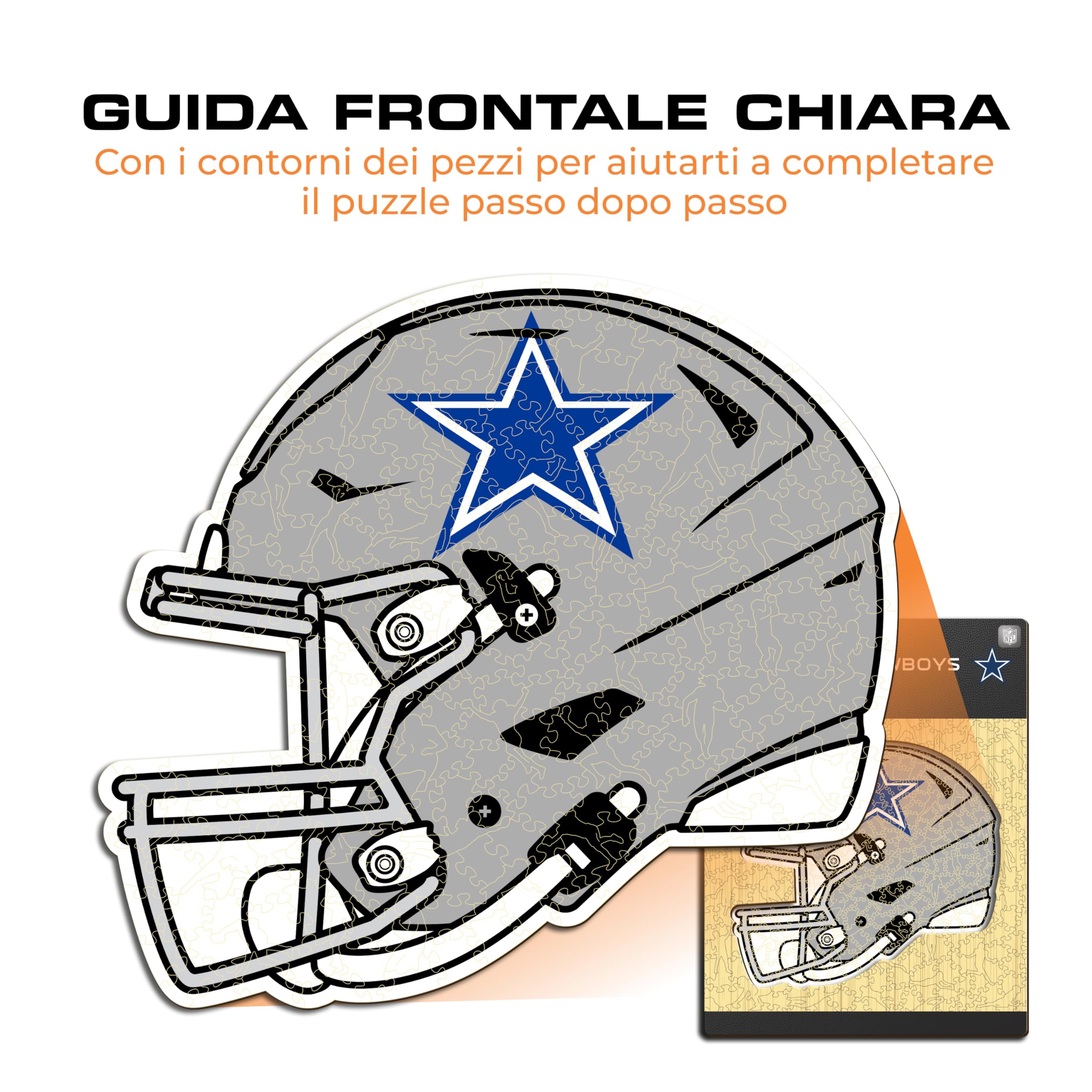 Iconic Puzzles - Casco Dallas Cowboys, Puzzle di Legno con licenza ufficiale NFL, 100% sostenibile, regalo per adulti e bambini, taglia S, 150 Pcs