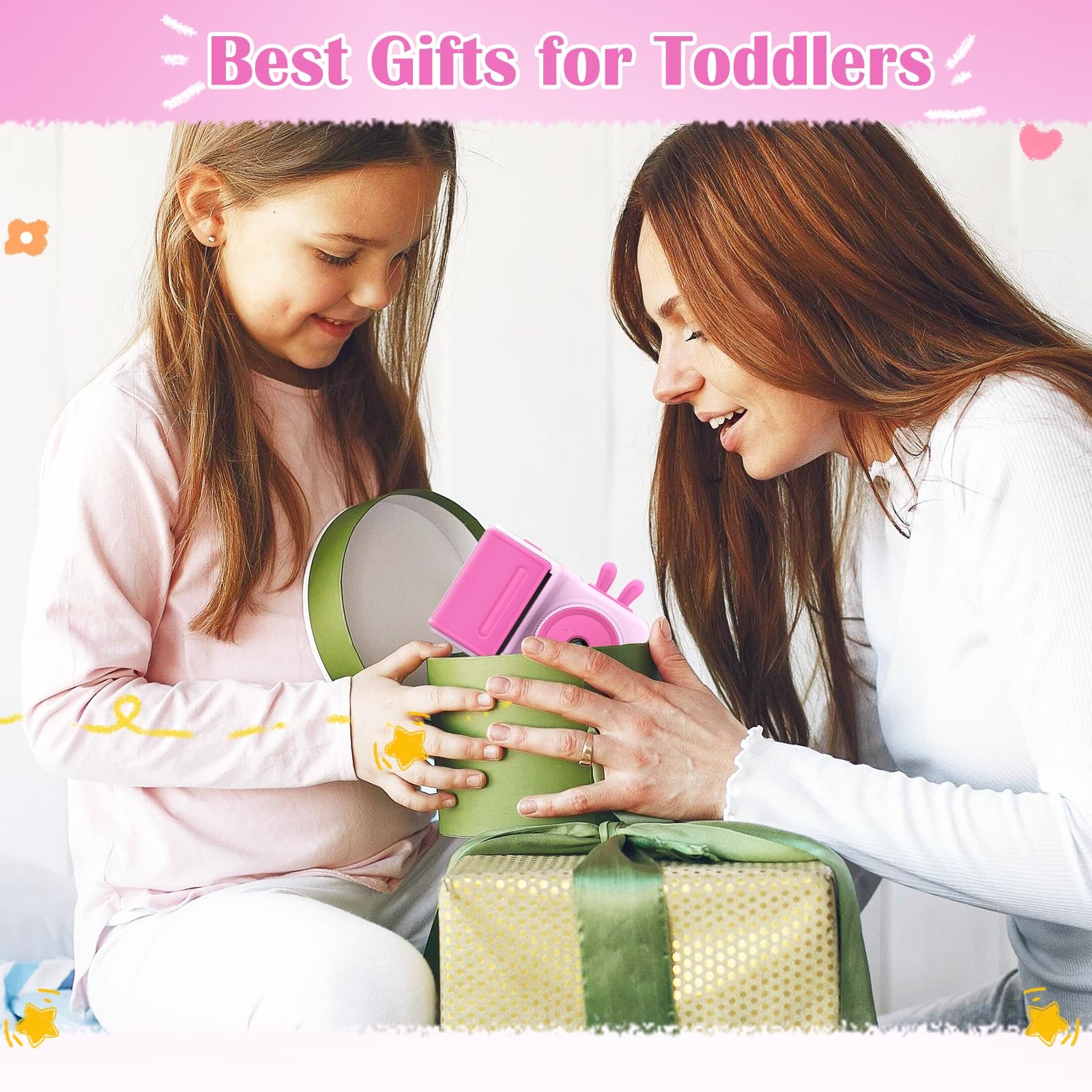 YINOCHE Fotocamera per bambini, stampa istantanea, fotocamera per bambini con foto stampabili, giocattoli per bambini dai 3 ai 14 anni, fotocamera digitale, regalo di compleanno per ragazze (rosa)
