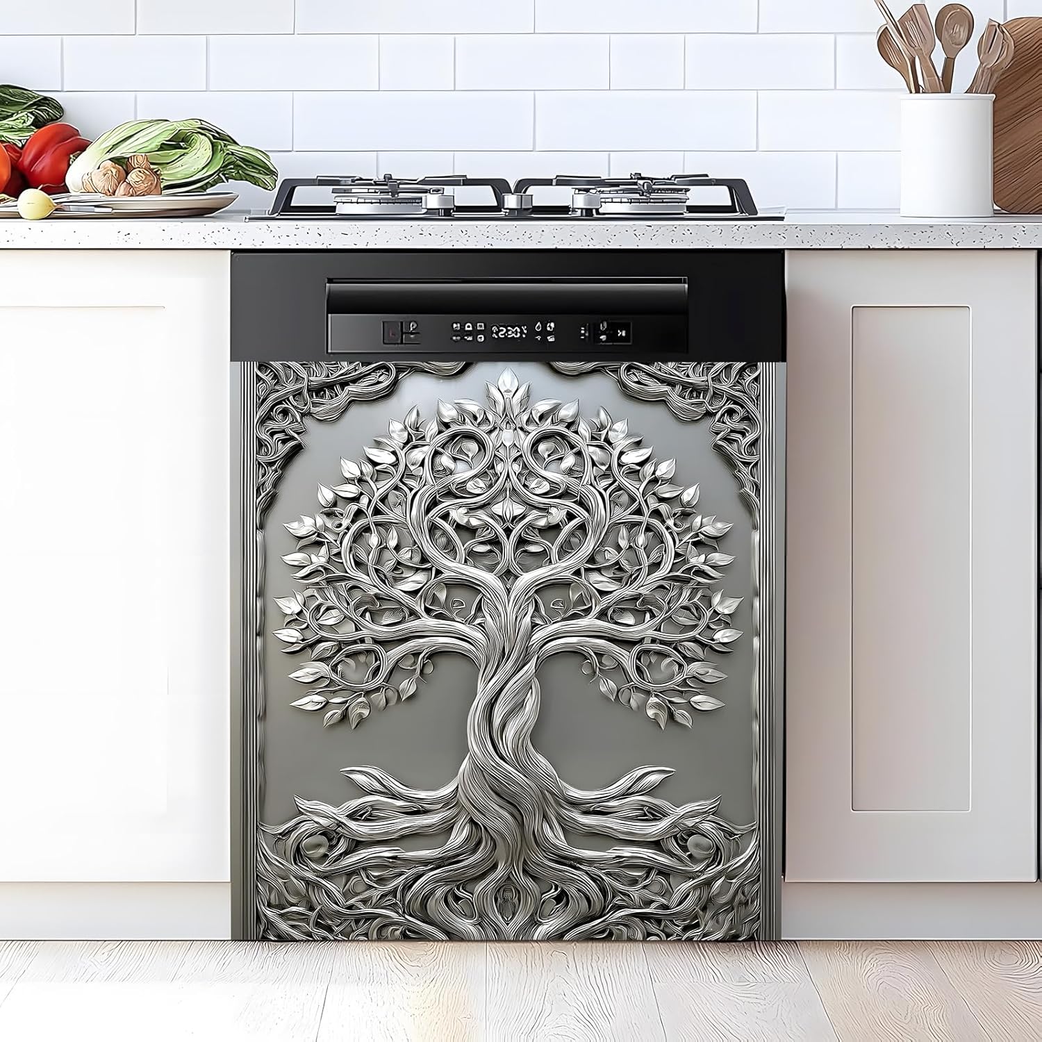 Embossed Tree of Life Dishwasher Magnetic Sticker Decoration, Tree of Life Theme, 23x25.5 inches, Suitable for Dishwasher and Refrigerator, Protective Magnetic Sticker, Kitchen Art Decoration