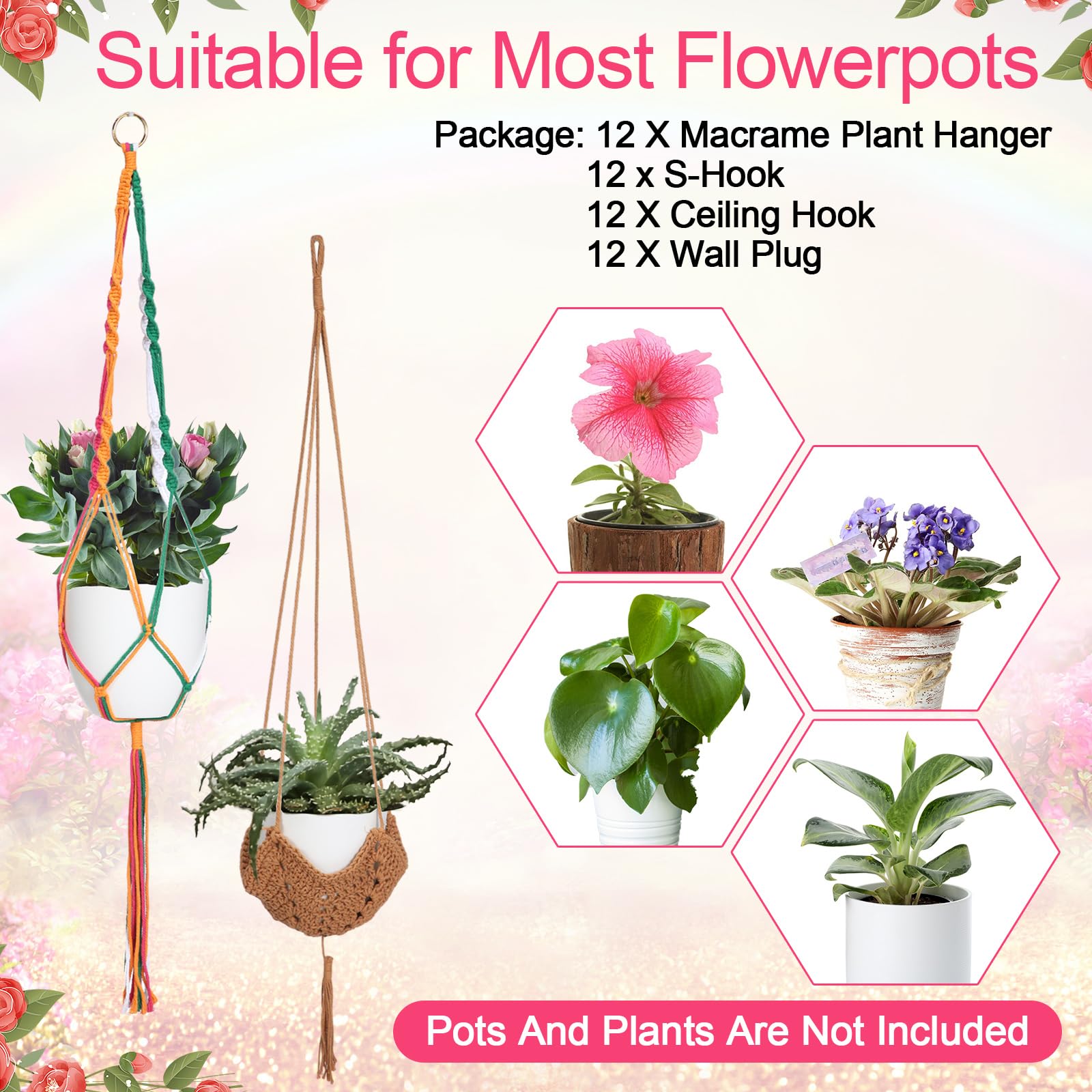 Planta Artificial Colgante Con Macramé – Helecho O Suculenta Falsa Para Decoración Del Hogar (1 Pieza)