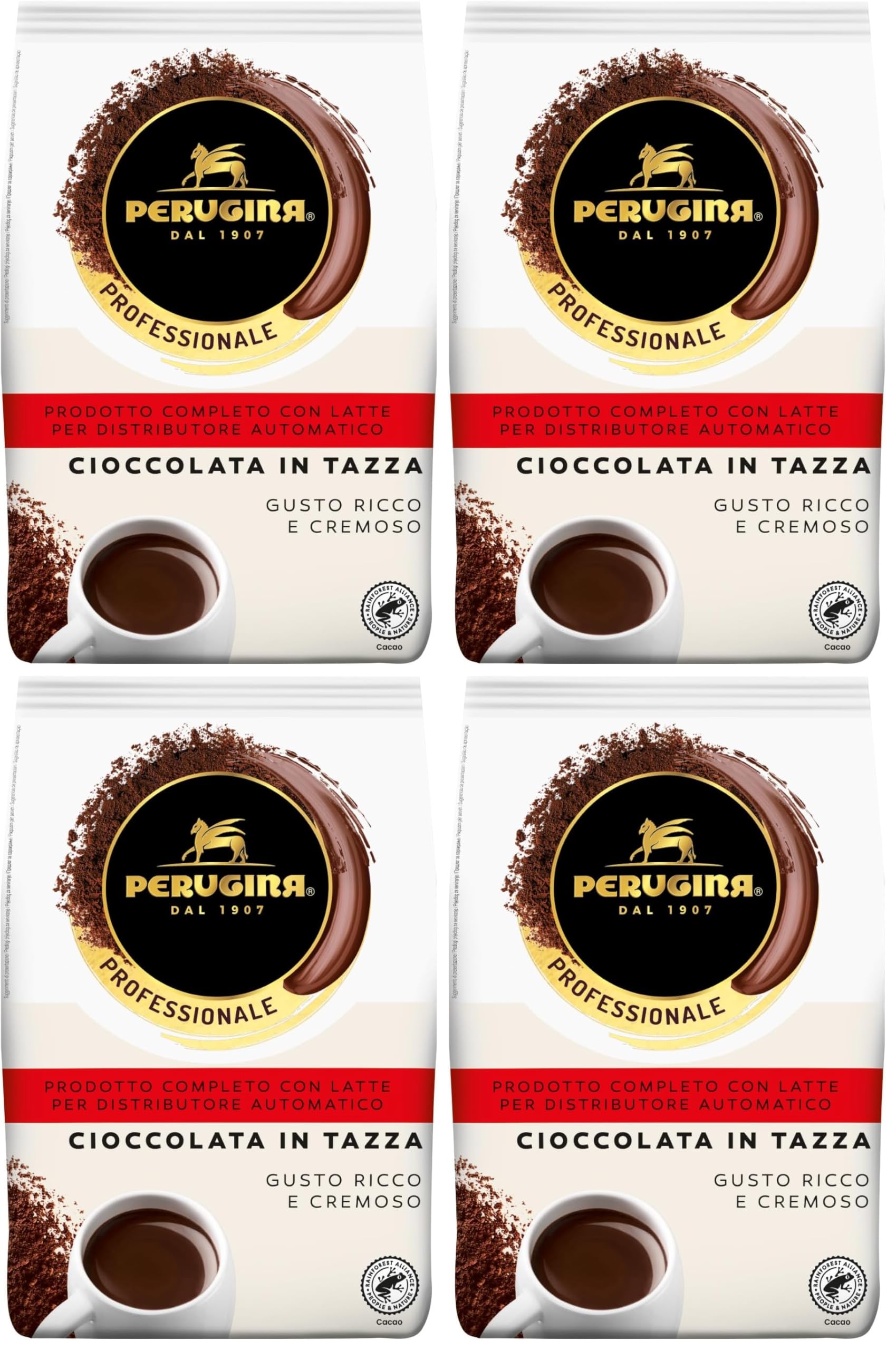 PERUGINA Cioccolata Completa Preparato per Bevanda al Cacao Magro per macchina automatica in polvere, Busta 1kg (Confezione da 4)