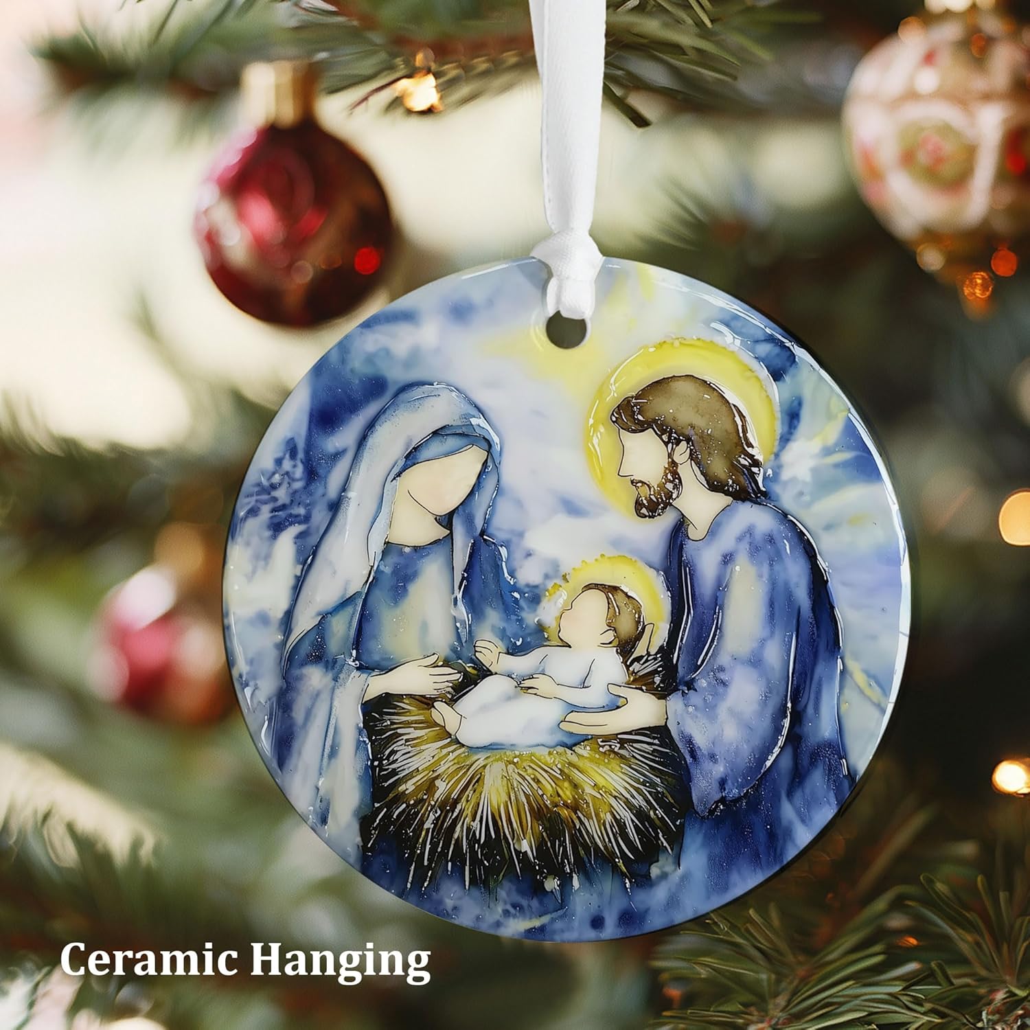 Nativity Ornament, Christmas Nativity Scene, Nativity Christmas Ornament, Baby Jesus, Christian Ceramic Ornament - Image 2