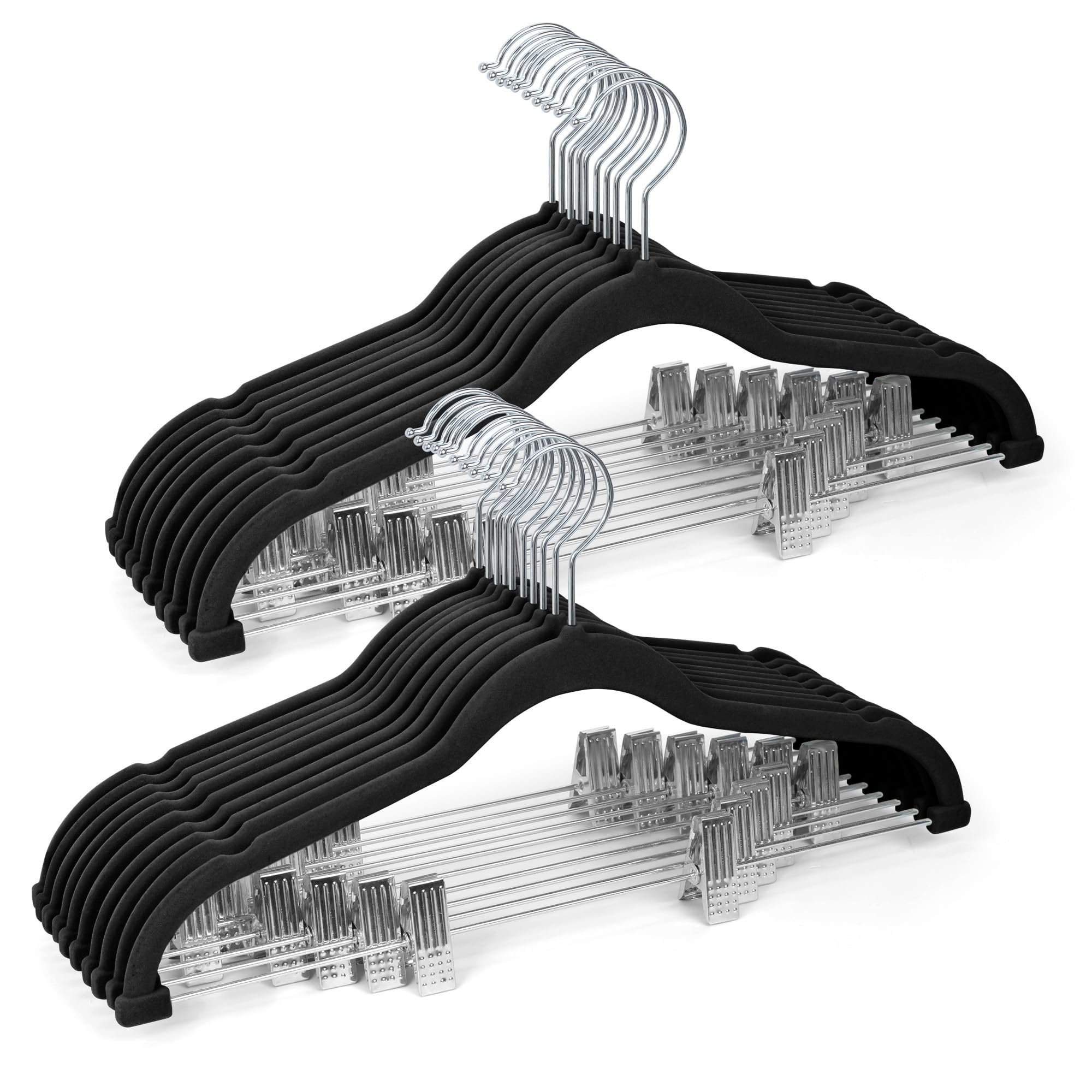 Hosenbügel aus Samt mit verstellbaren Clips, Schwarz, 20 Stück
