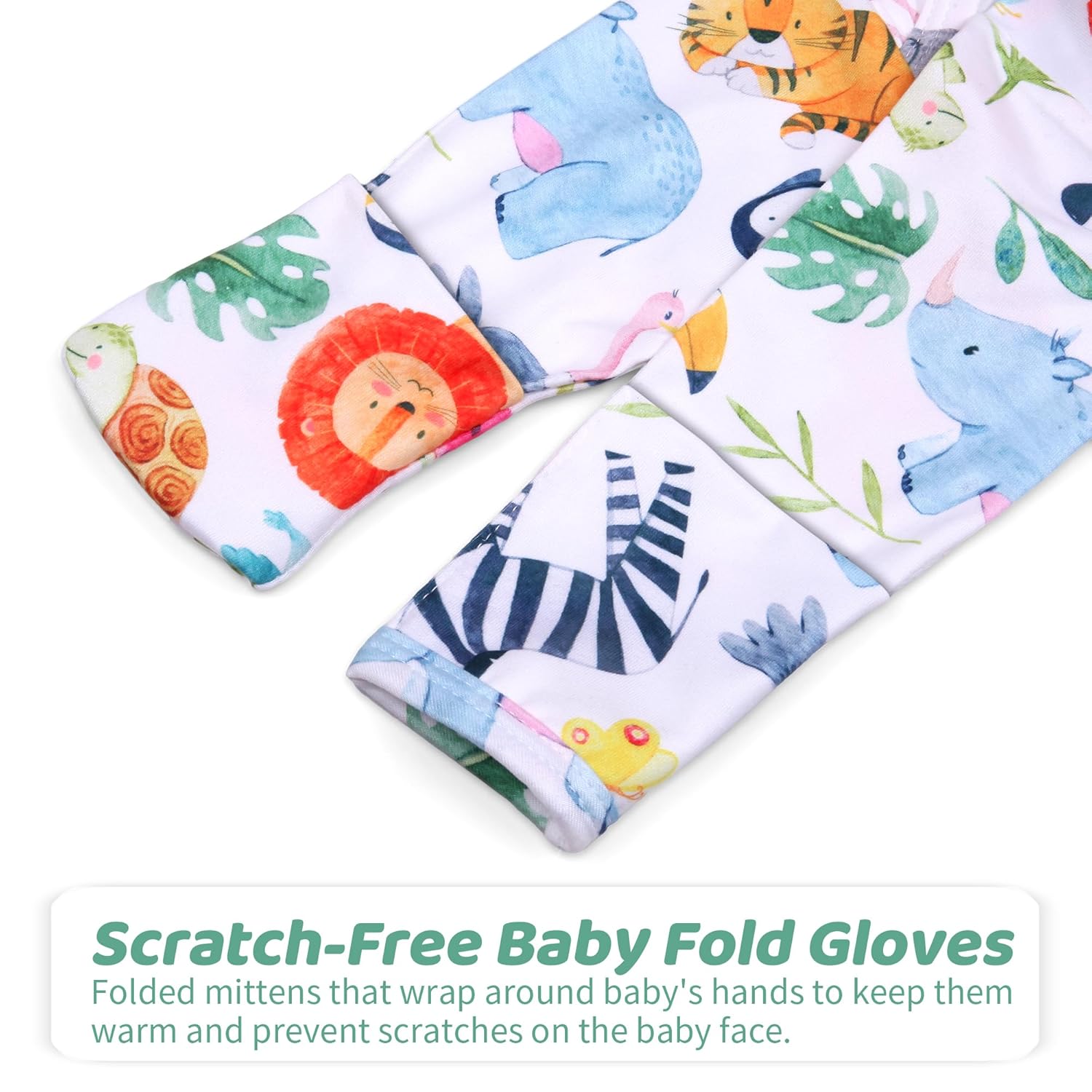 MVUOCR Newborn Baby Girl Sleeper Gown, Soft Breathable Newborn Sleepers with Bottom Fold-Over Pouch & Mittens, Long Sleeve Infant Sleepwear with Hat,Babys Gifts Essential Outfit Multicolor - Image 5