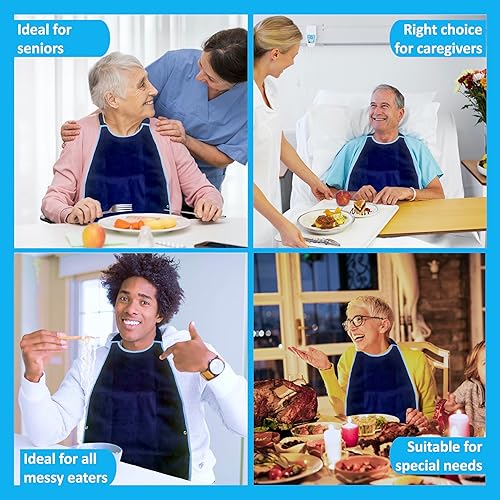Miniatura 5 de Premium Adult Bibs for Seniors & Elderly - 17x30 Large, Heavy Duty, Waterproof PVC Layer, Washable, Crumb Catcher