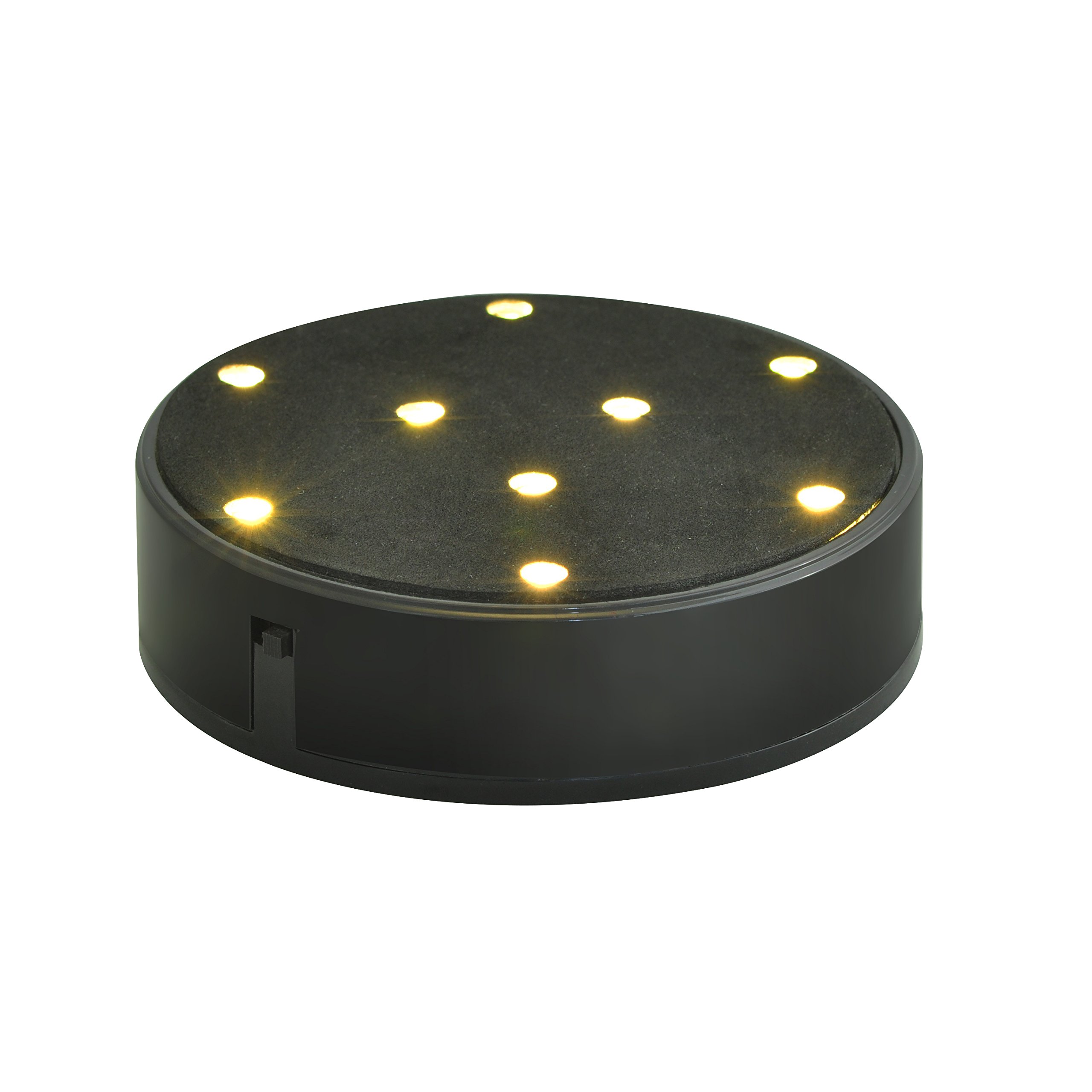 KITOSUN 4inch Uplight Lamp Round LED Base Vase Light with 9 Super Bright LEDs for Centerpiece Vase Lighting Decoration Operated by 3aa Batteries (Warm White Lights Black Body)