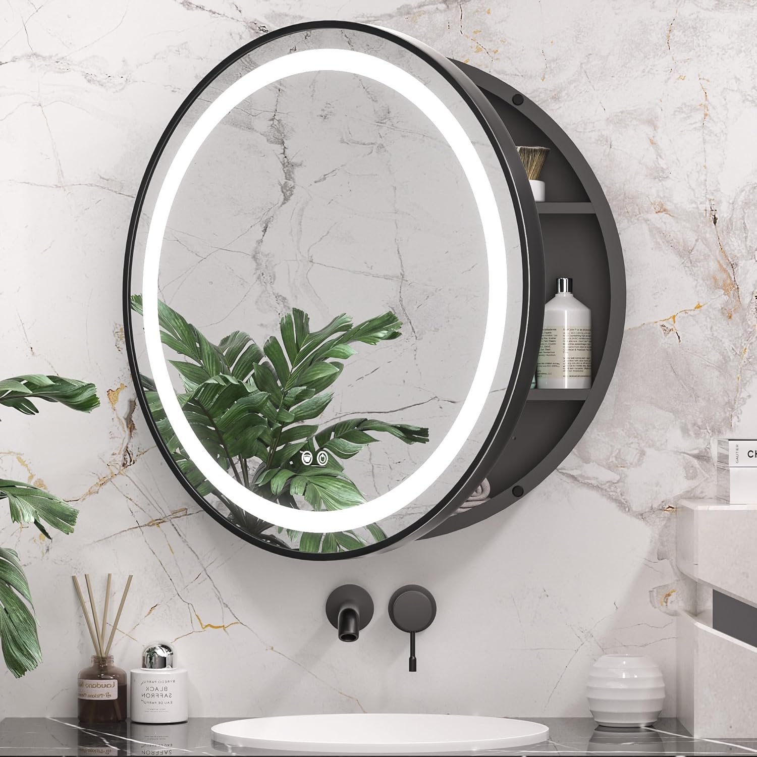 Amazon.com: Keonjinn 26 Inch Round LED Medicine Cabinet Mirror for ...