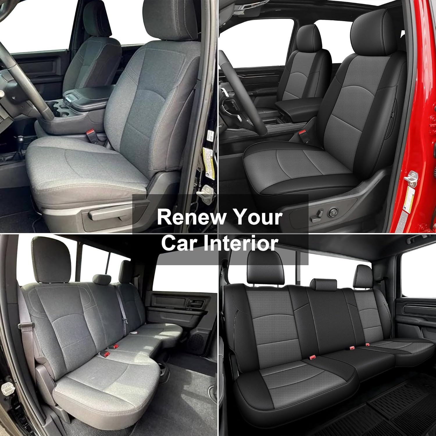 AOMSAZTO Seat Covers for Ram 2500: 2019 2020 2021 2022 2023 2024 2025 2026 Custom Fit Car Seat Covers Truck Full Set (Black+Gray)