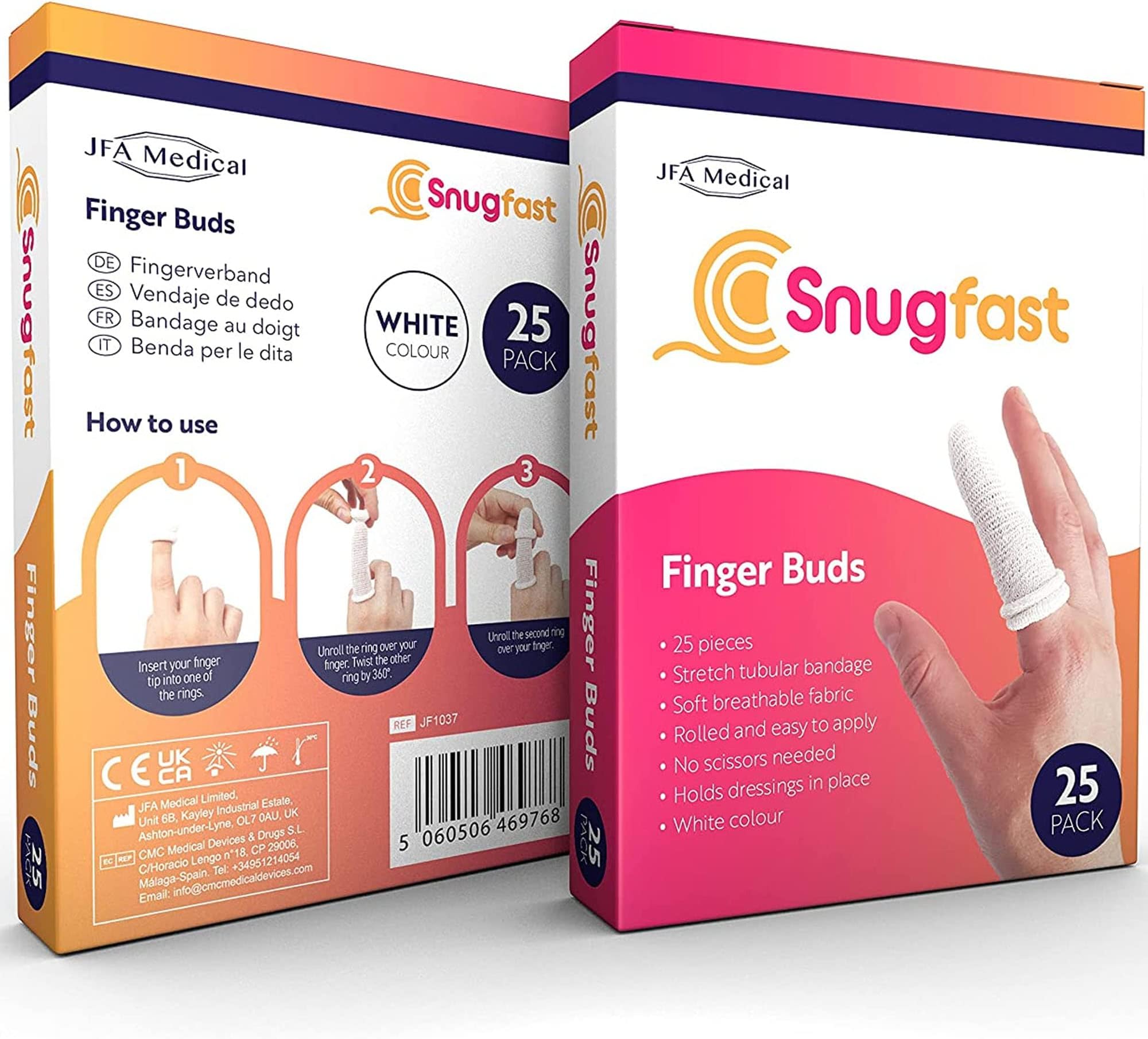 JFA MedicalPack of 25 Snugfast White Finger Cots Buddies Tubular Bandage Dressings