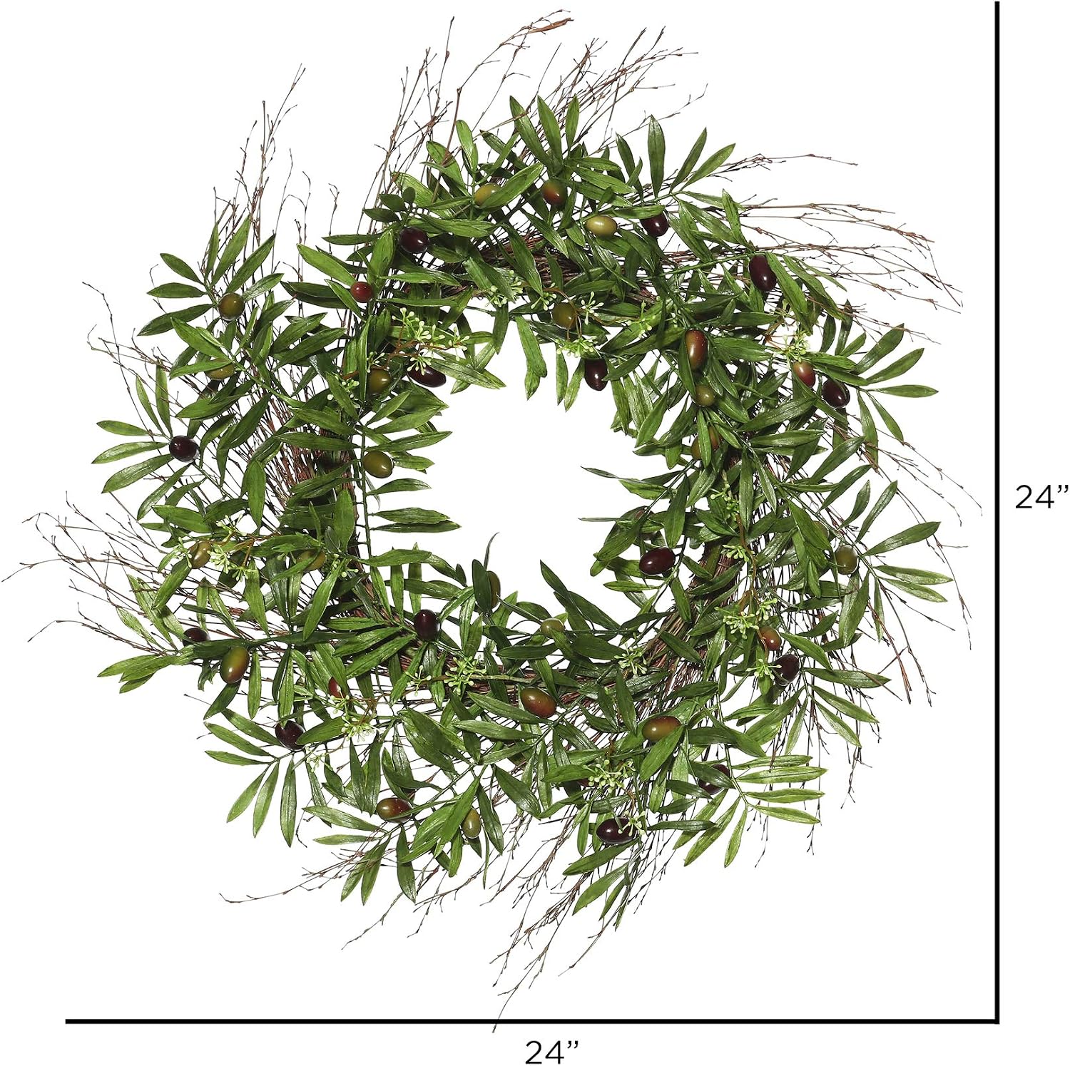 Vickerman 24" Artificial Green Leaf Olive Wreath - Premium Home Floral Decor for Front Door and Home Decoration - Maintenance Free - Green Olive Wreath