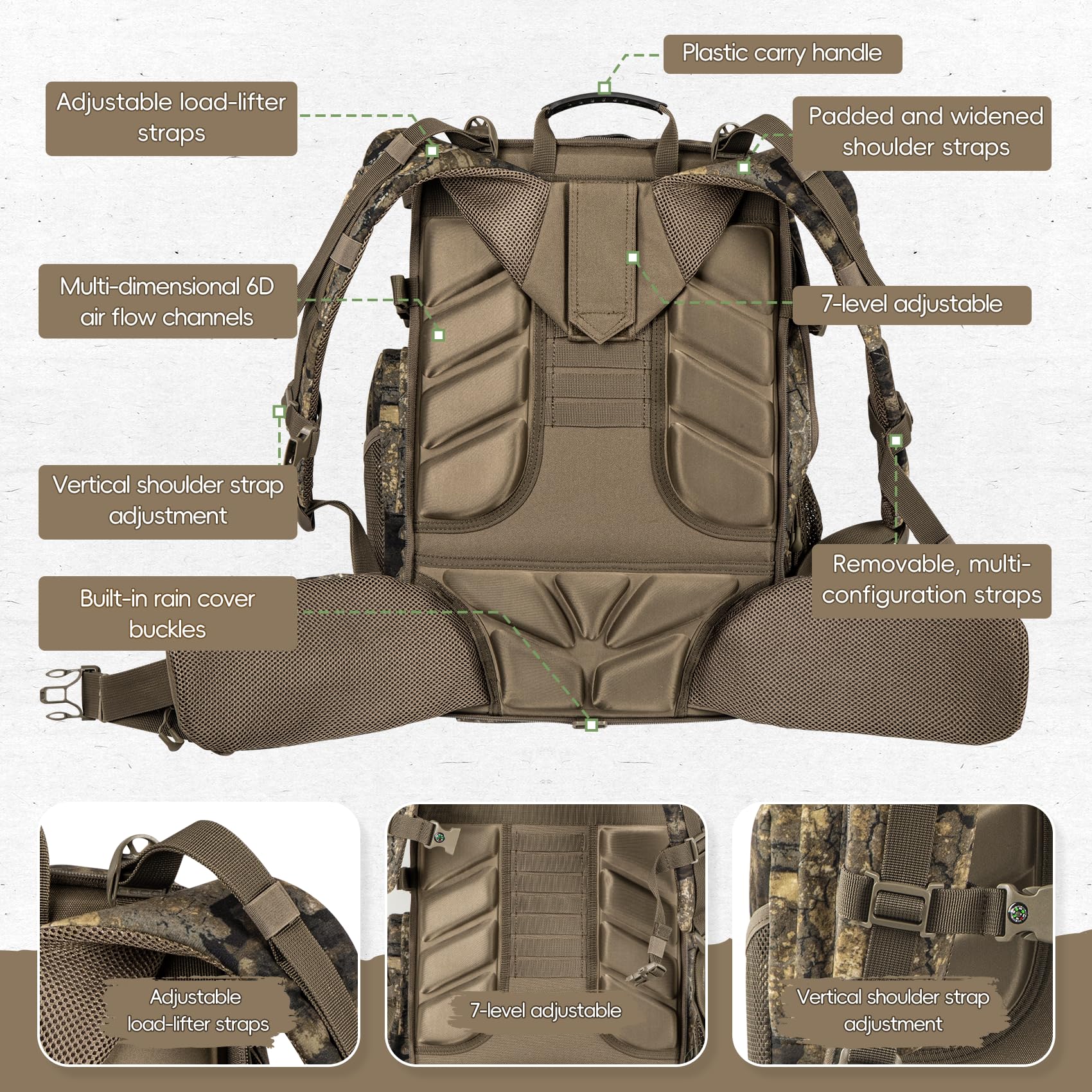 BLISSWILL Verbesserter Jagdrucksack, mit gepolstertem Waffenfach für Bogengewehr, Jagdtasche mit Regenschutz
