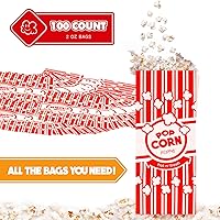Vista 2 de Bolsas de papel para palomitas de maíz Poppy's – 100 bolsas de 2 oz de grado para concesión, accesorios para máquinas de palomitas para bares