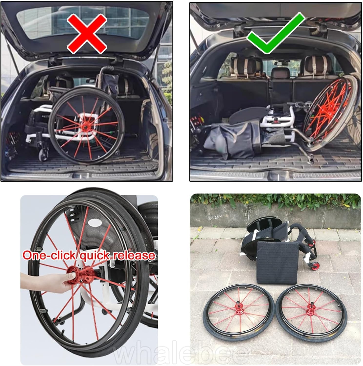 Ruedas Manuales para Sillas De Ruedas Ruedas De Repuesto De 24" Ruedas Traseras para Sillas De Ruedas 2 Piezas Ruedas De Liberación Rápida con Cojinete, Cubo De Rueda De ALU, Black, One Size