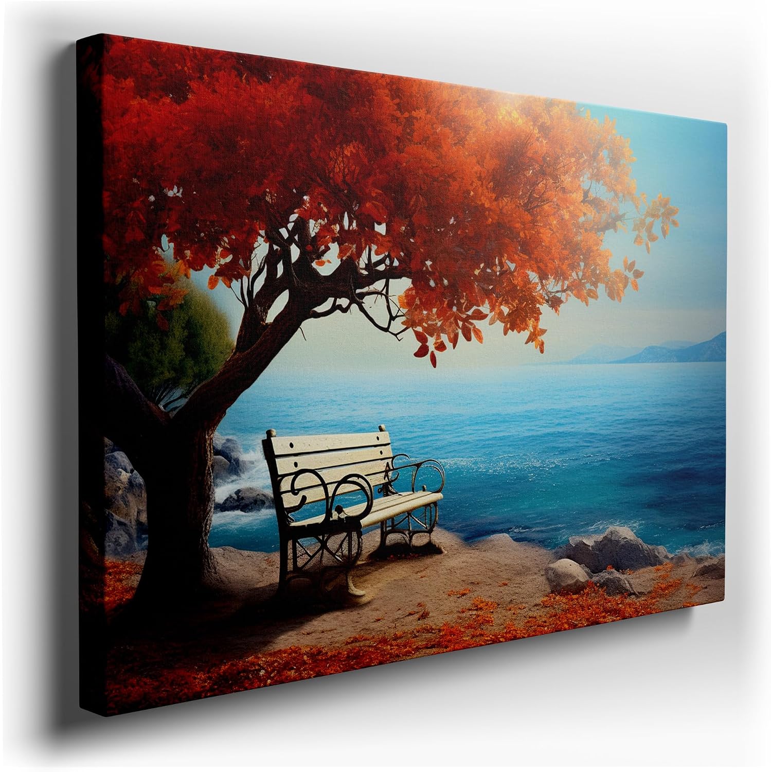 Canvas for Living room. Under the Colorful Canopy: Serenity by the Sea, 27 x 18 inch Canvas Wall Art - Contemporary Masterpieces - Modern Home Decor