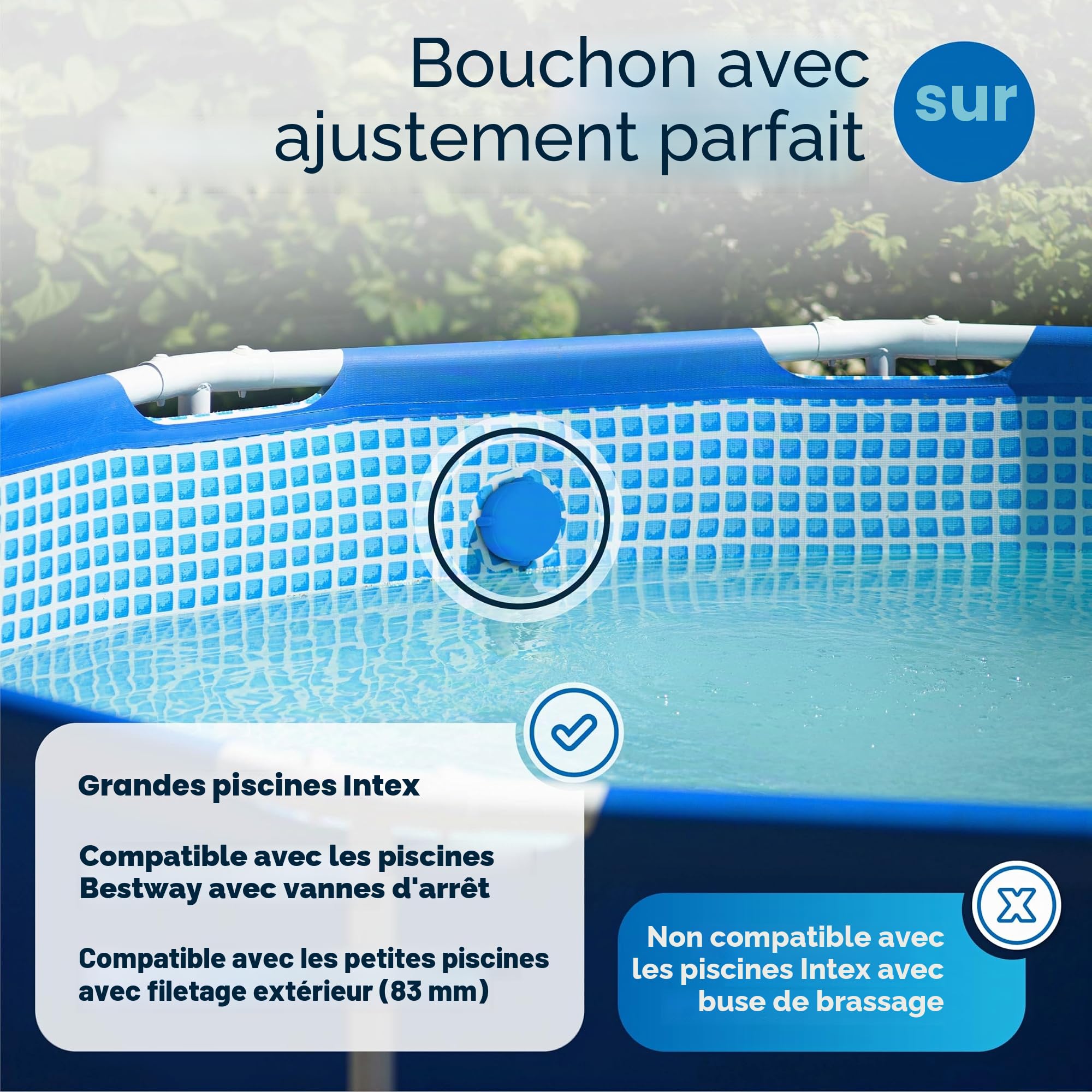 Kit de Fermeture hivernale pour piscines Intex et Bestway. Bouchons d'hiver 100% étanches pour Les Deux connexions (2 pièces) avec Joints Assortis