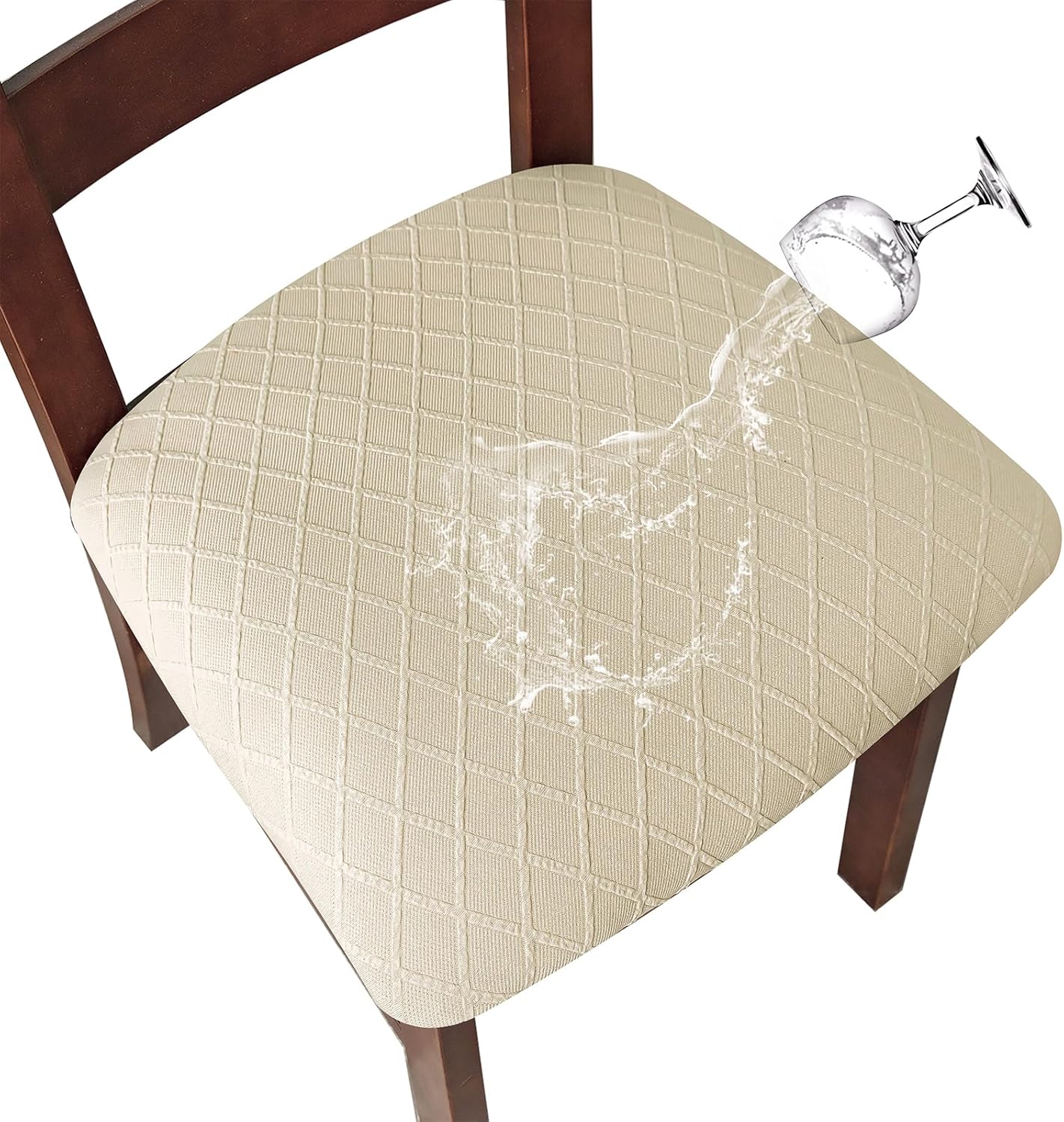 Beige Waterproof Jacquard Dining Chair Covers, Set of 6