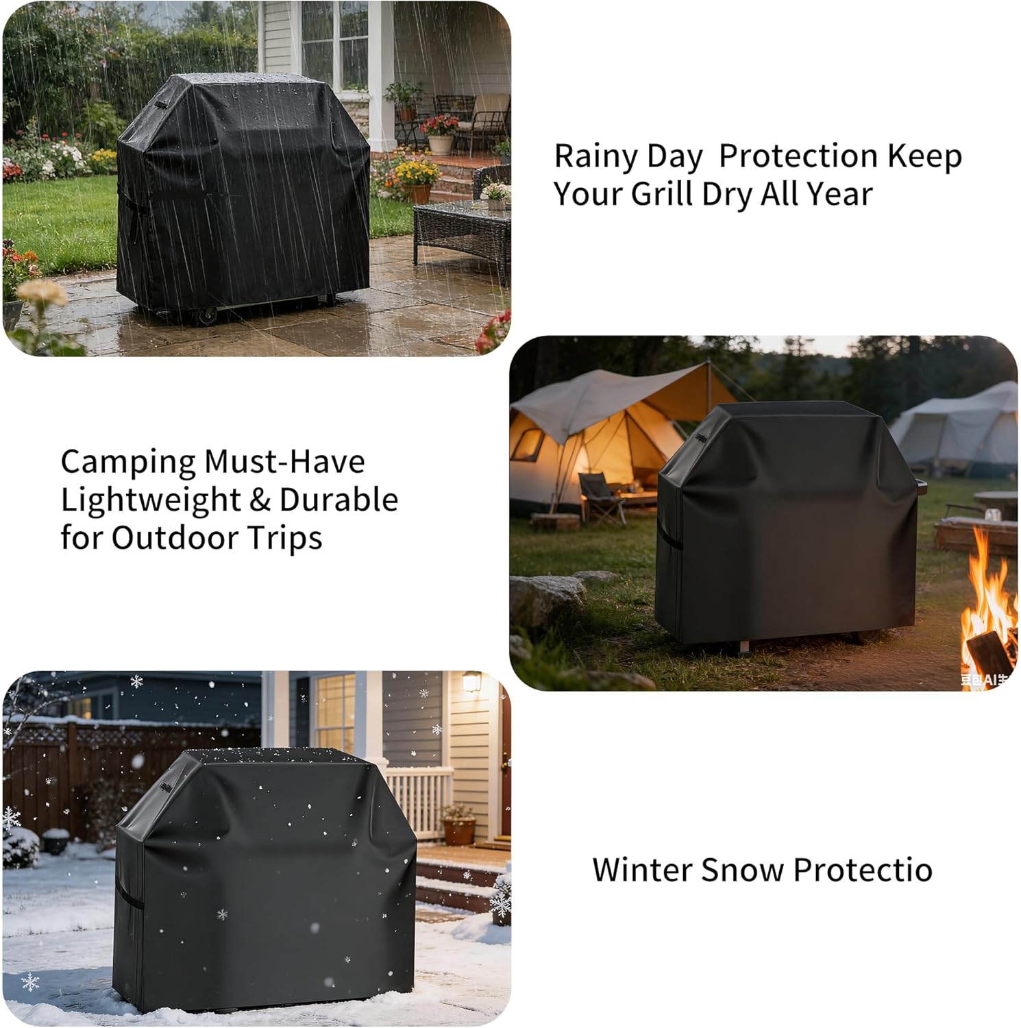 Premium Grill Cover 72 Inch - 420D Heavy Duty Oxford Fabric BBQ Cover with Orange Double Stitching, Waterproof Windproof UV Resistant for Weber Grills, Black