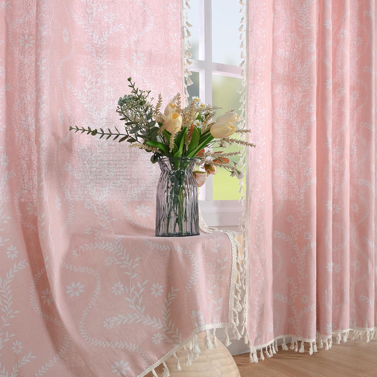 Pink Boho Curtains 63"