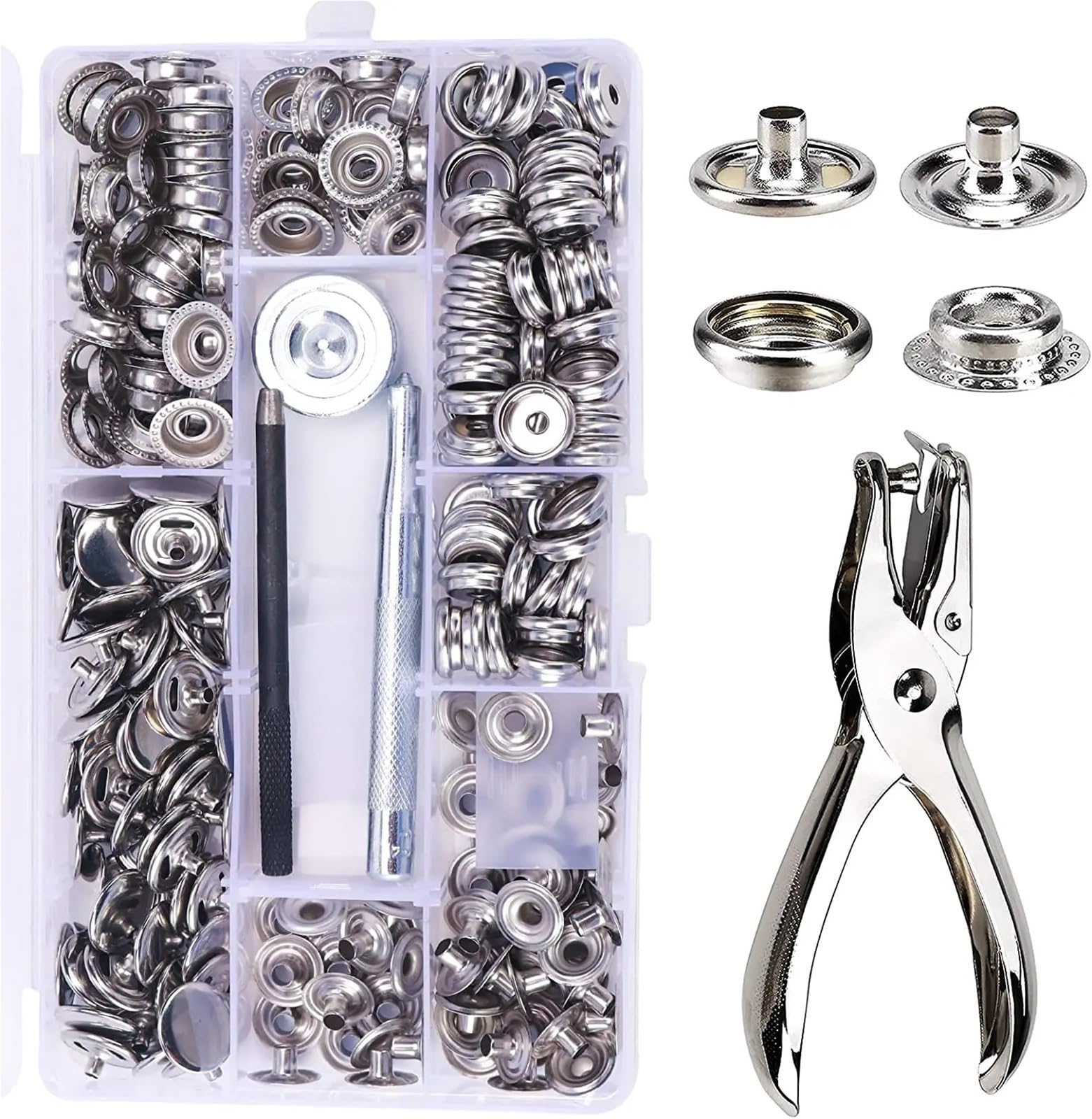 Kit de 240 broches lona 15 mm, cierres a presión acero inoxidable grado marino for cubiertas barcos, costura productos cuero y tiendas campaña
