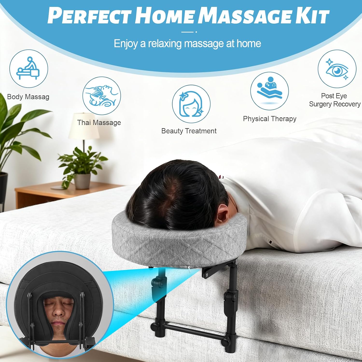 Massage Headrest for Bed, Adjustable Massage Face Cradle at Home, Portable Bed Massage Head Holder, Mattress Massage Table Head Rest for Salon Spa, Face Down Pillow After Eye Surgery