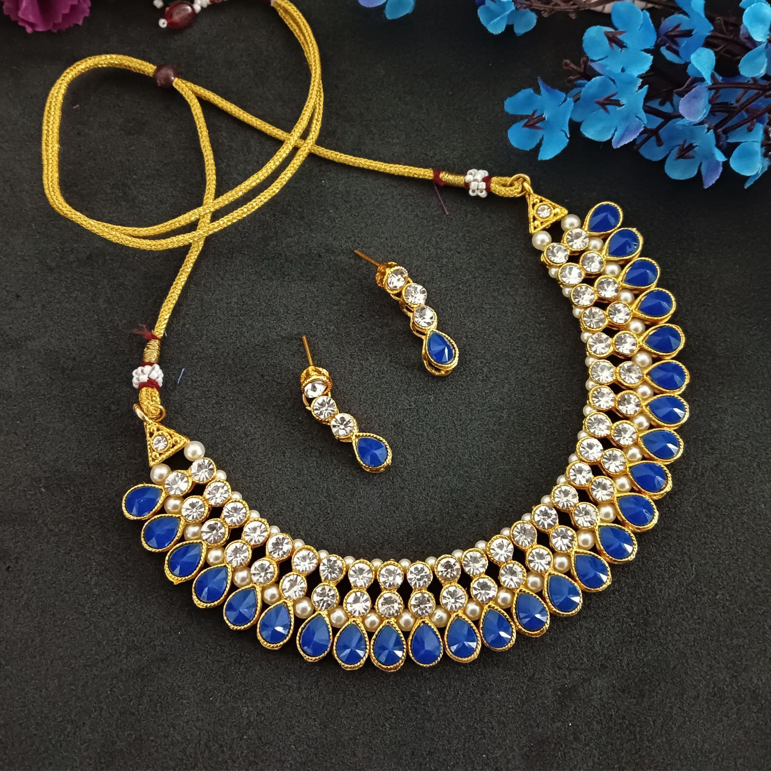 アクセサリー Indian Jewelry Designer Dual Tone Oxidized Jewellery Combo Set Long Gold