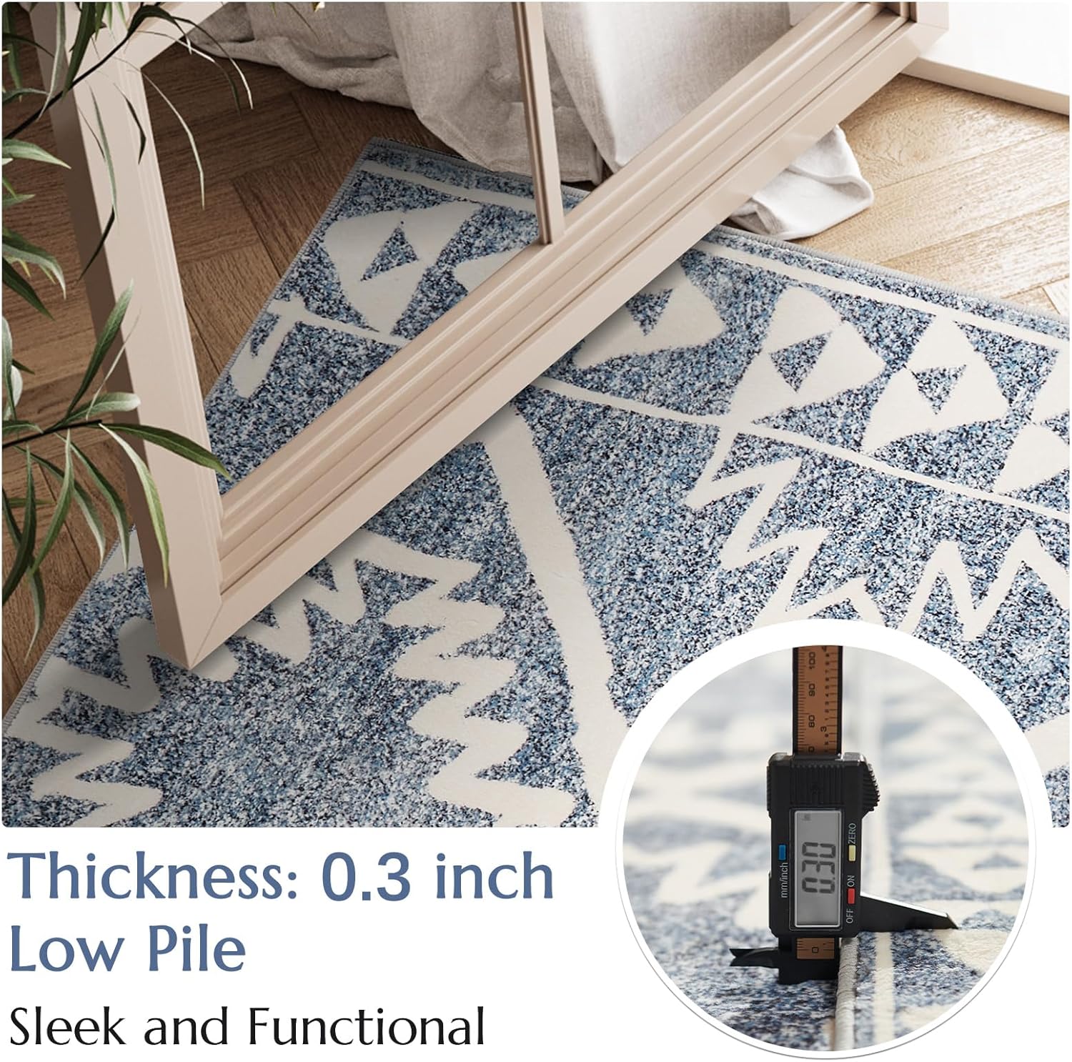jinchan Boho Kitchen Runner Rug 3x8 Moroccan Trellis Hallway Runner Rug Washable Tribal Non Slip Soft Geometric Thin Farmhouse Carpet for Bedroom Bathroom Laundry Room Living Room Heathered Blue