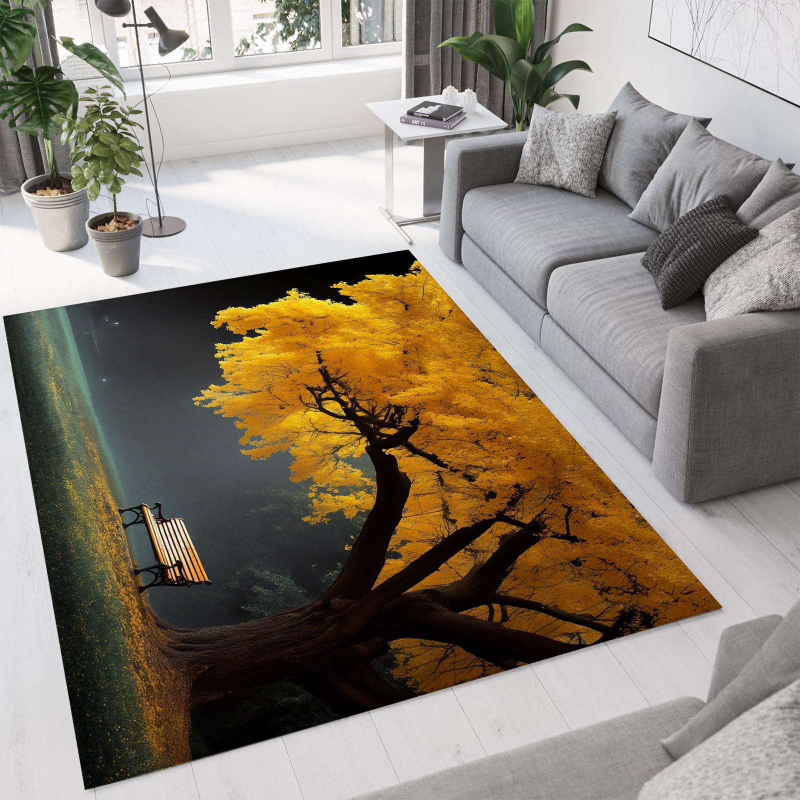 Tapis ginkgo lavable de 180x270cm avec dossier antidérapant et poils courts