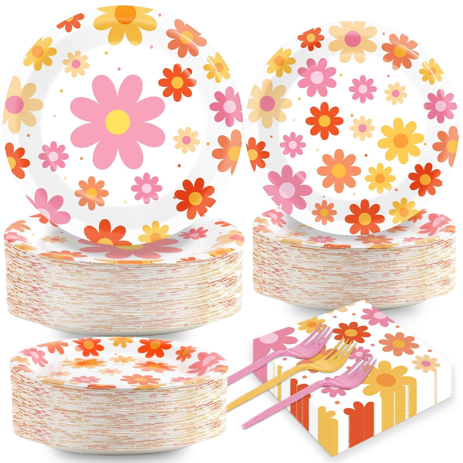 Qyeahkj 50 Guests Groovy Daisy Plates and Napkins Party - tableware | Mubboo