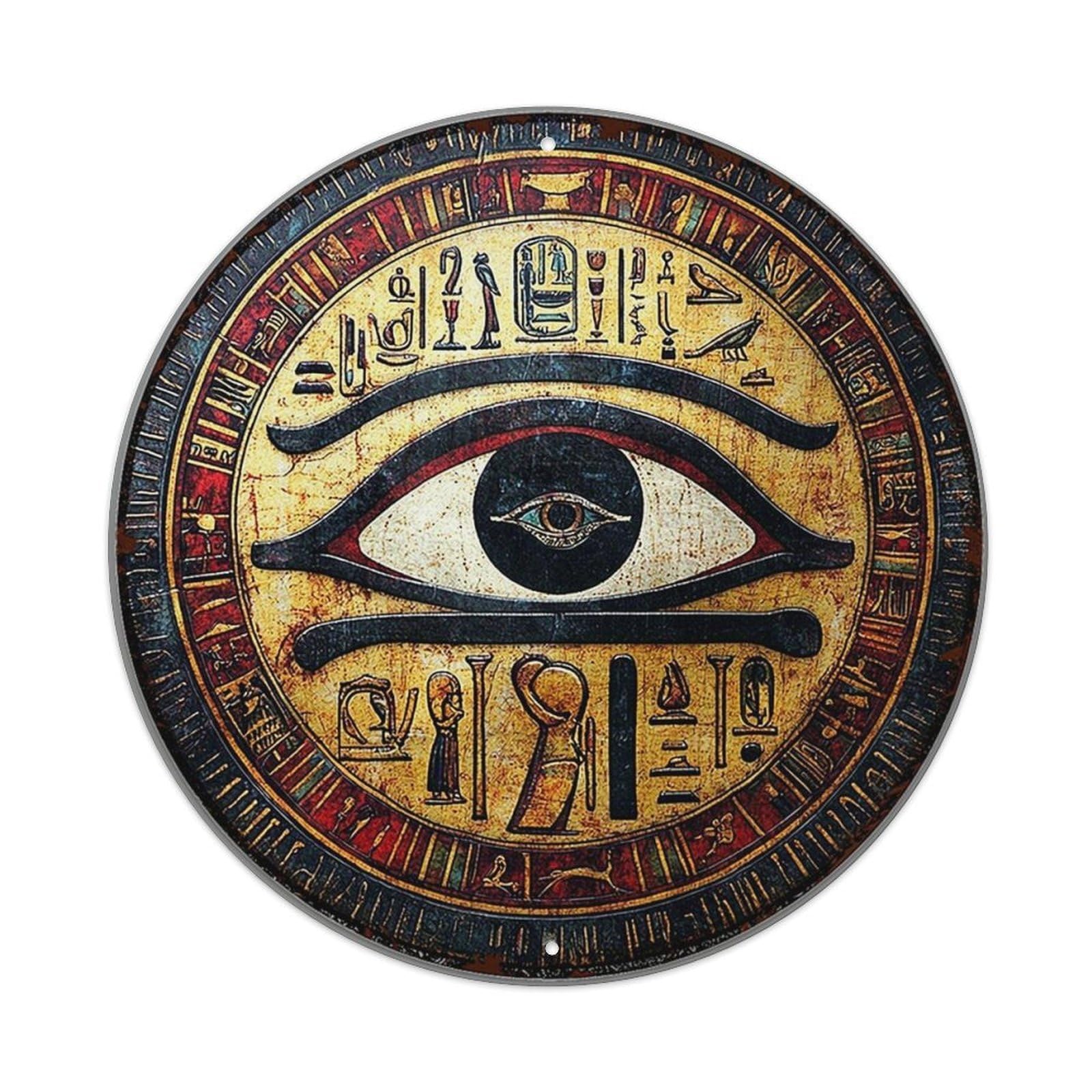 Egyptian Eye Of Horus Symbol Vintage Metal Tin Sign Retro Wall Decor for Home Bar Garage Cafe, Indoor & Outdoor Decorative，circle Metal Poster, 8x8 Inch