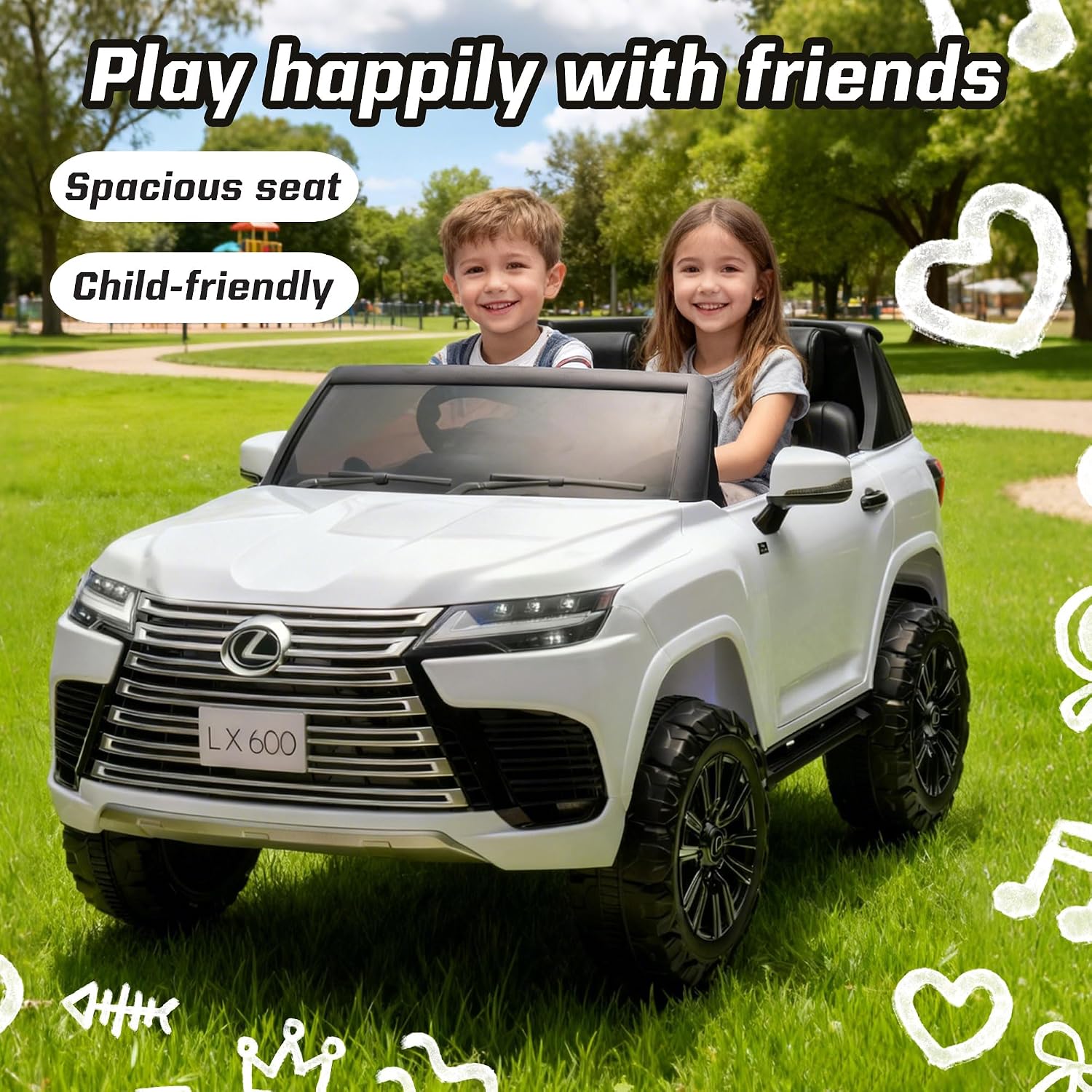 24V Ride on Toys for Big Kids, Licensed Lexus LX600 2 Seater Ride on Cars w/Remote Control, 4-Wheel Suspension, LED Lighting, Bluetooth, Power Display, Electric Car for Boys Girls, White
