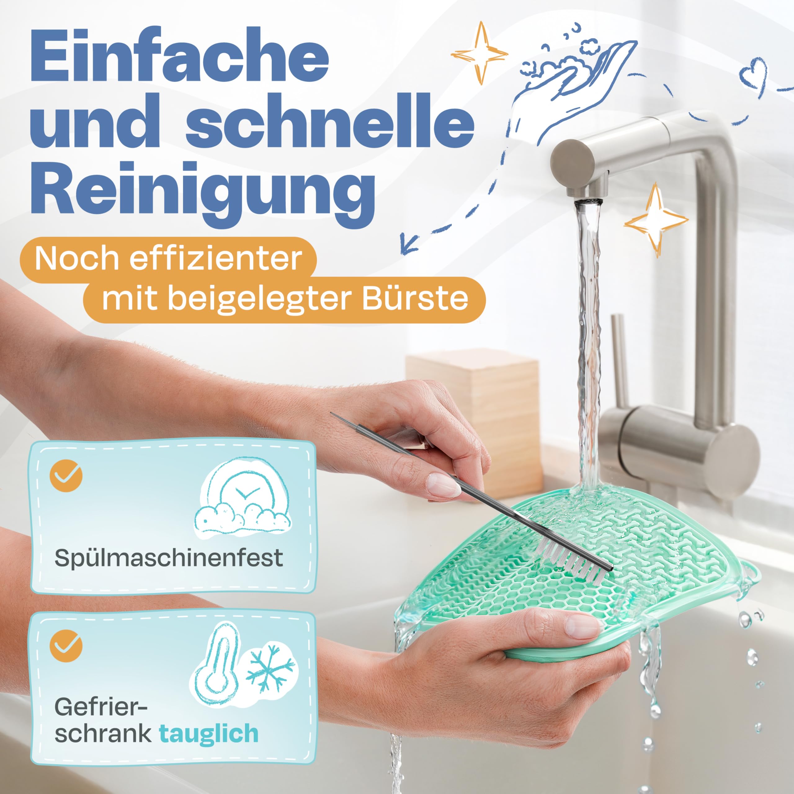 TIERFEIN – Schleckmatte Hund mit Saugnäpfen (2er Set, 20x20 cm) – Schleckmatte Katze zur Beruhigung & Förderung von langsamen Fressen – Leckmatte Hund inkl. Spatel & Bürste, BPA-frei