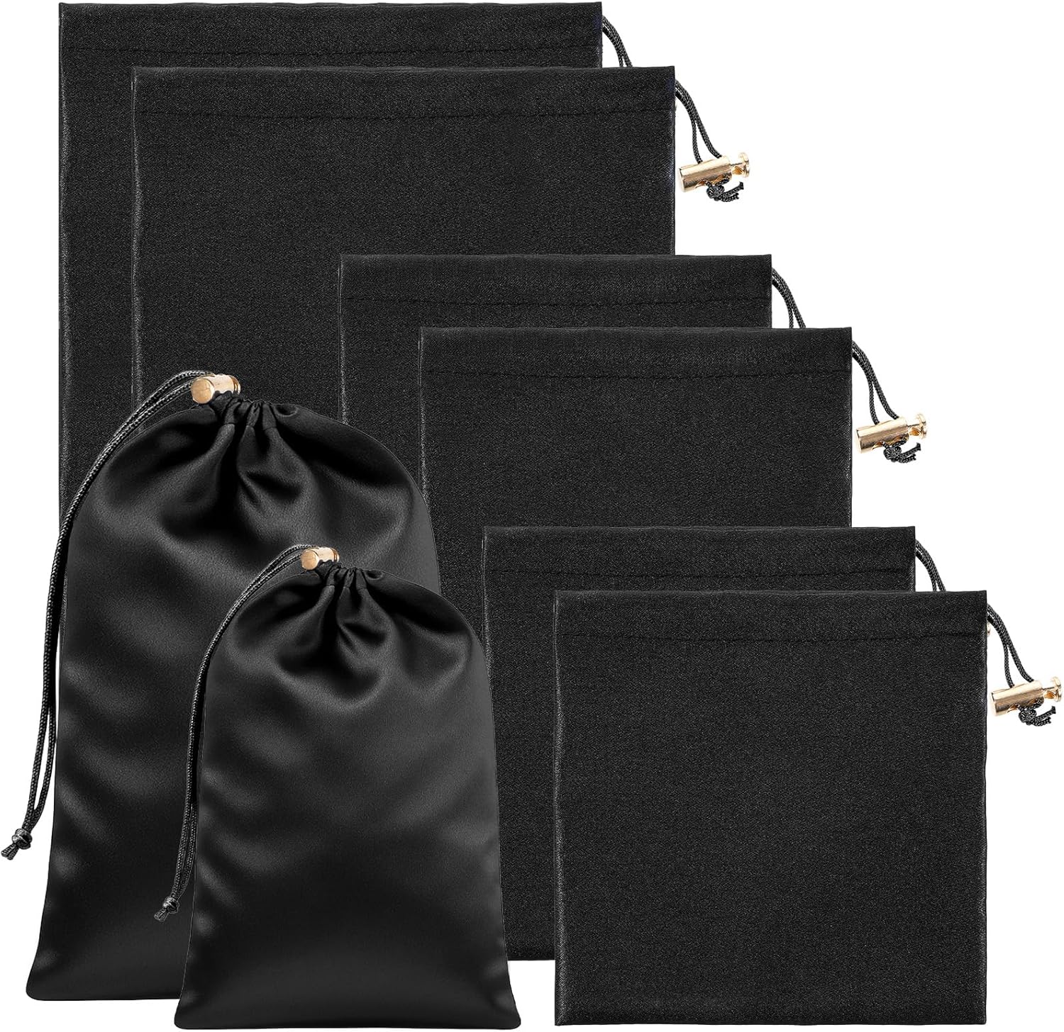 InnoHHustle 6-Pack Black Satin Drawstring Toy Storage Bags - 3 Sizes Privacy Lock Pouches for Toys, Underwear, Cosmetics, Sunglasses