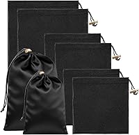 InnoHHustle 6-Pack Black Satin Drawstring Toy Storage Bags - 3 Sizes Privacy Lock Pouches for Toys, Underwear, Cosmetics, Sunglasses