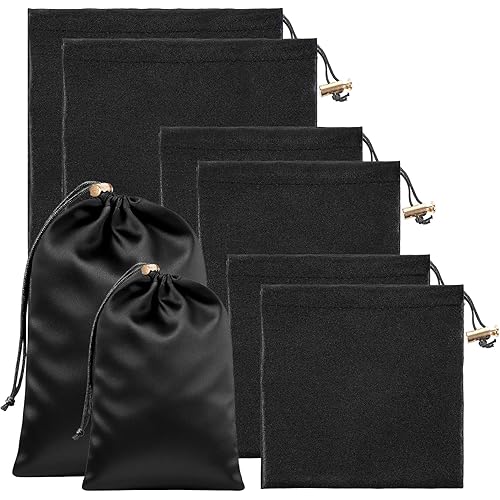 Adult Toy Storage Bags, 6 Pcs Quality Satin Silk Drawstring Pouch Adjustable Microfiber Toy Organizer Bags Gift Bags Foldable Ditty Bag for Women Men Toy Underwear Sunglasses Cosmetic, 3 Sizes (Black)