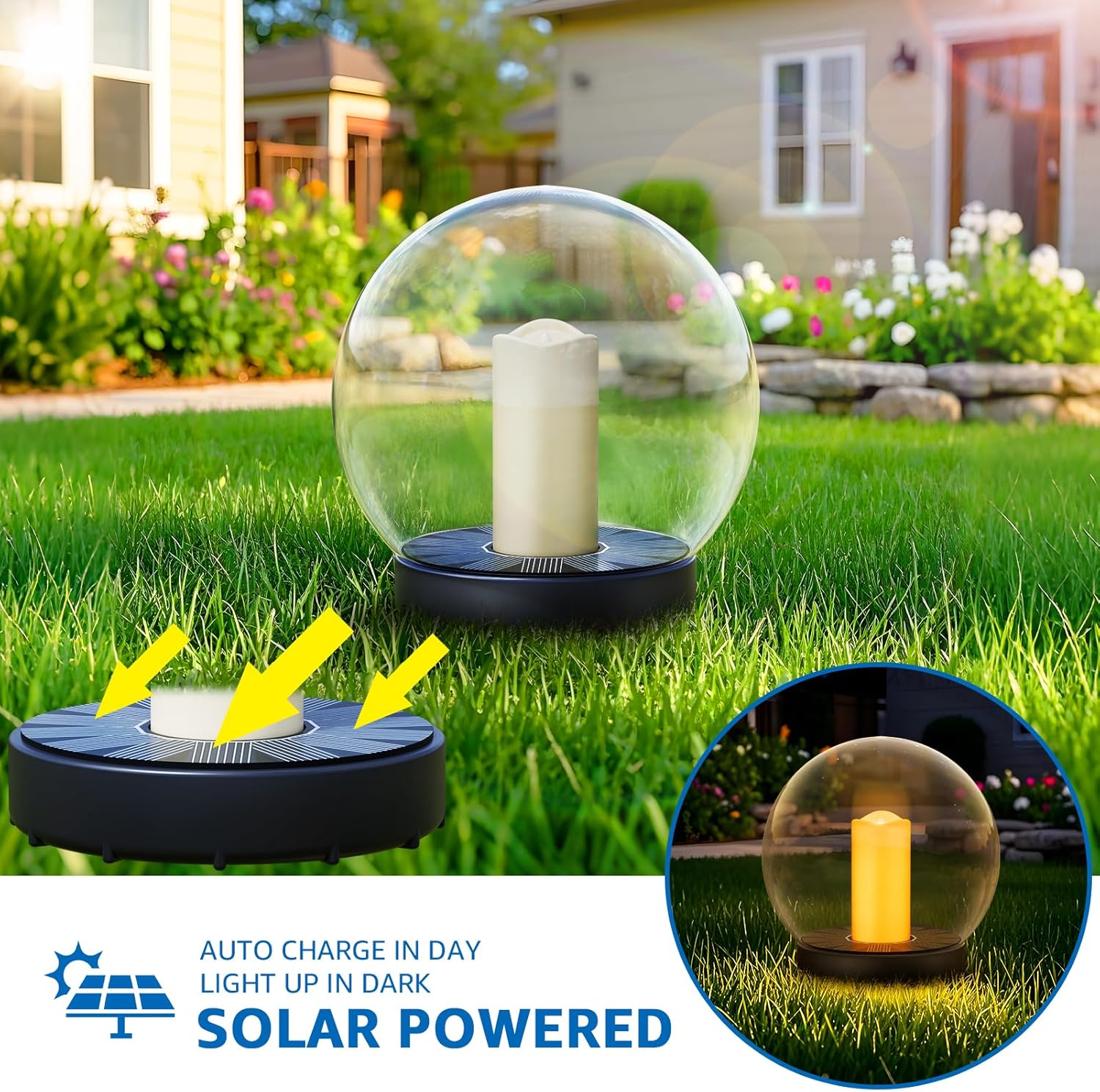 2-Pack 7.4x7.3 Solar Floating Pool Lights Ball Outdoor Water-Resistant IP66 Solar-Powered that Float Candles Flickering Lights for Swimming Pool Decor Pond Garden Party