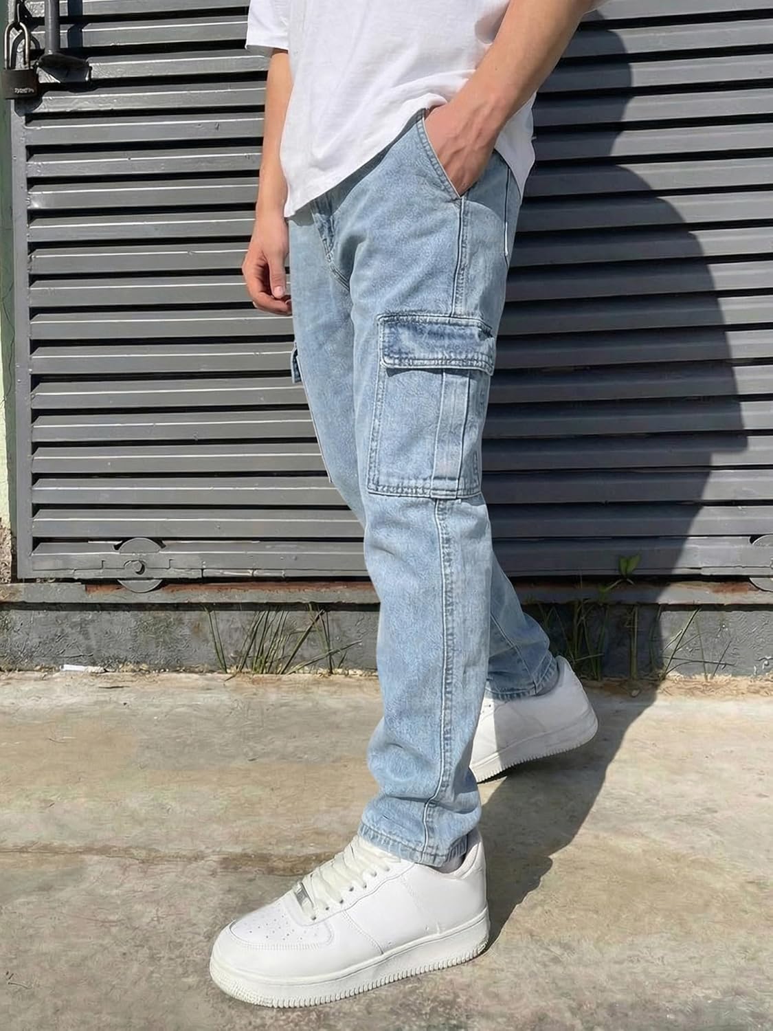 JMIERR Men's Elastic Waist Cargo Jeans Stretch Denim Pants with Drawstring Relaxed Fit for Casual Daily Wear - Image 5