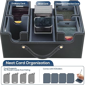 Commander Deck Box with Handle,Trading Card Storage Box for MTG&TCG.Card Storage Box,Includes 4 Lids,4 Stoppers,4 Colored Dividers.(Black& Grey, 5 IN 1)