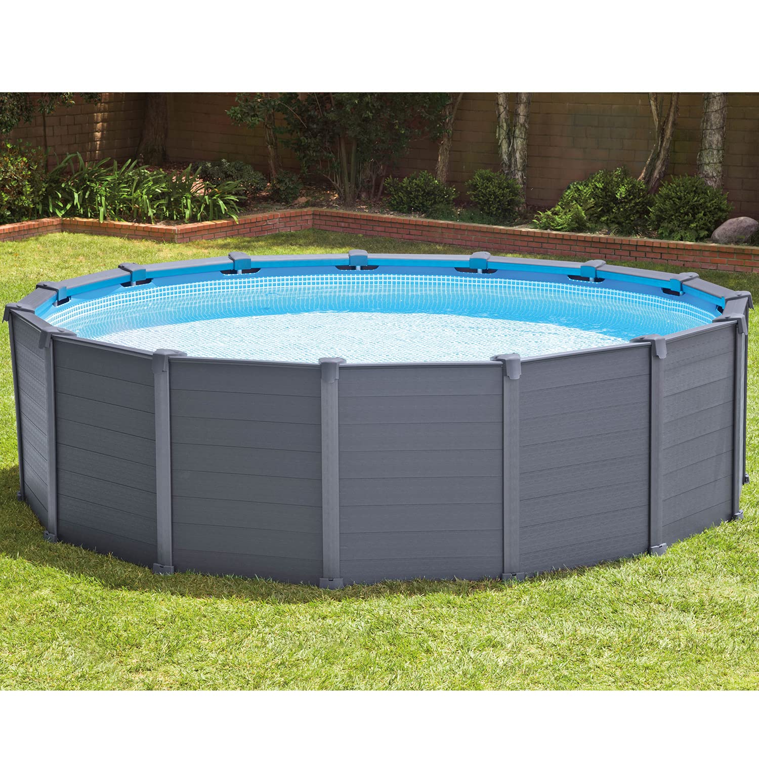 Intex 26384NP - Piscina Fuori Terra Graphite Gray Panel Rotonda, con Accessori, PVC, Grigio, 478x124 cm