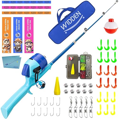 Kids Fishing Pole, Telescopic Fishing Rod, Toddler Collapsible Fishing Rod and Reel Combo with Tackle Box, Fishing Line, Bobber, and Soft Lures for Boy, Girl, Youth, Beginner, Over 4 Years Old