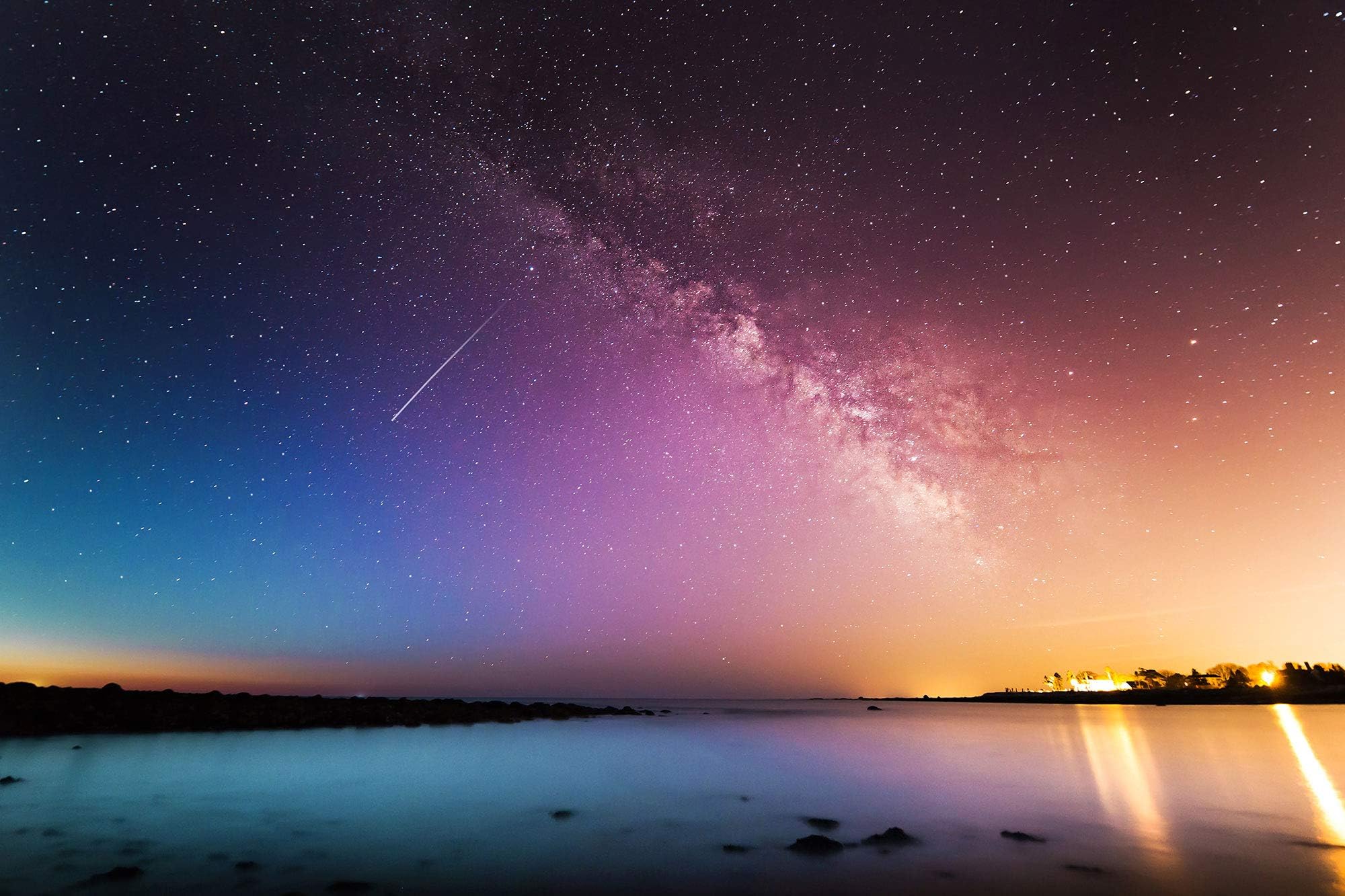 Milky Way, Starry Night Sky Over Rye, US Fine Art Giclee Canvas Print Wall Art. Professional gallery wrap style & ready to hang Photo on Canvas Gallery Wrap Wall Display-(MW068) (30" x 40")