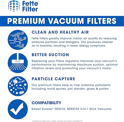 Miniatura 6 de Fette Filter - Juego de filtros de vacío serie NES compatibles con aspiradoras de barra 3 en 1 Eureka NES210, NES212, NES215, NES215A Blaze. Número