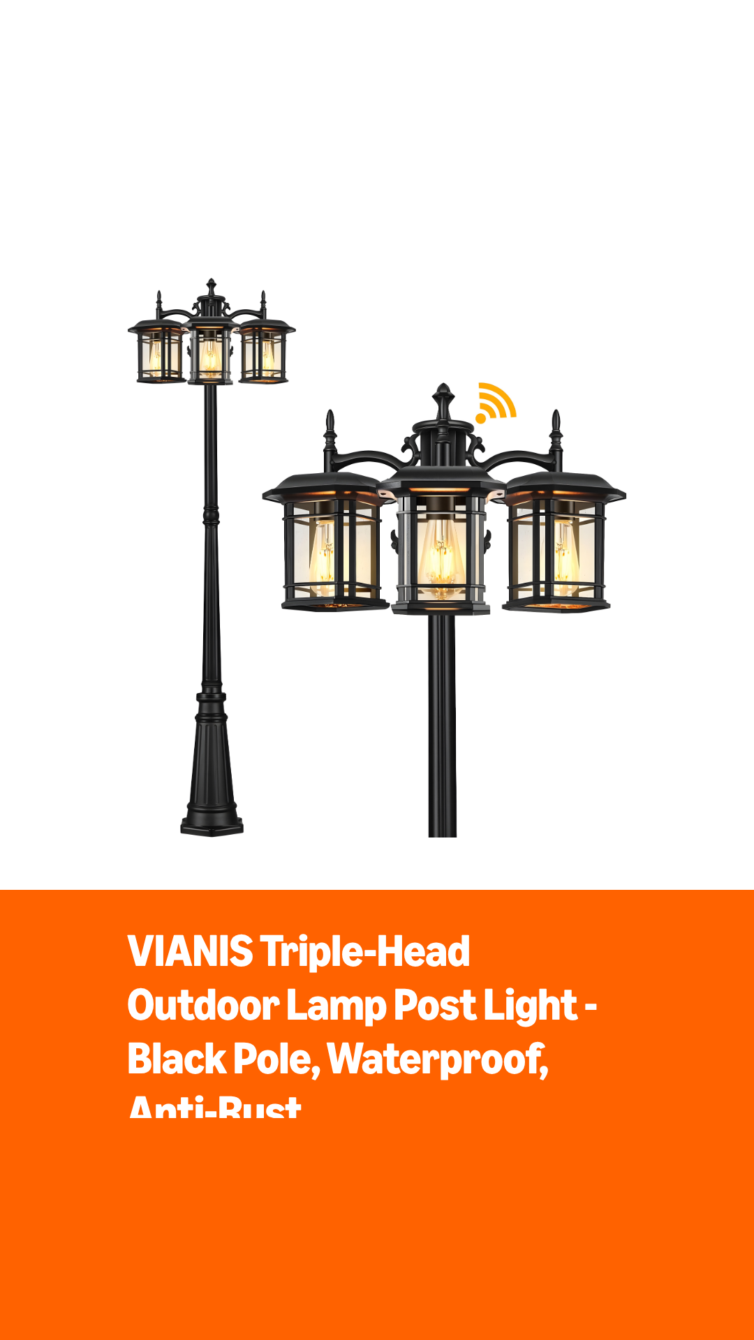 VIANIS Outdoor Lamp Post Light - Triple-Head, Dusk to Dawn